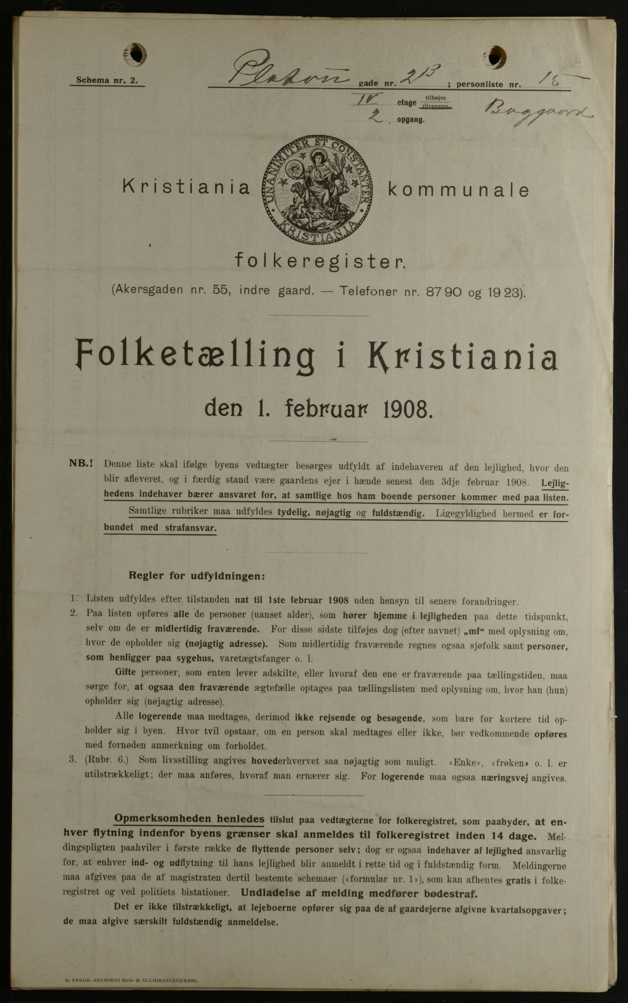 OBA, Municipal Census 1908 for Kristiania, 1908, p. 72016