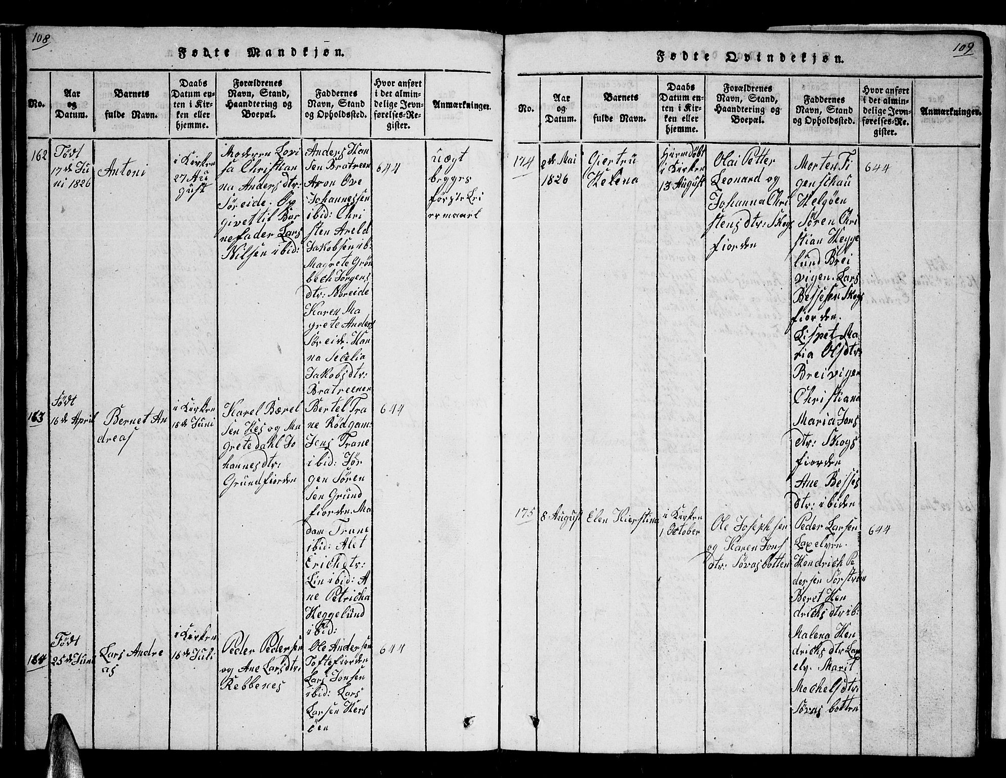 Karlsøy sokneprestembete, AV/SATØ-S-1299/H/Ha/Hab/L0001klokker: Parish register (copy) no. 1, 1821-1840, p. 108-109