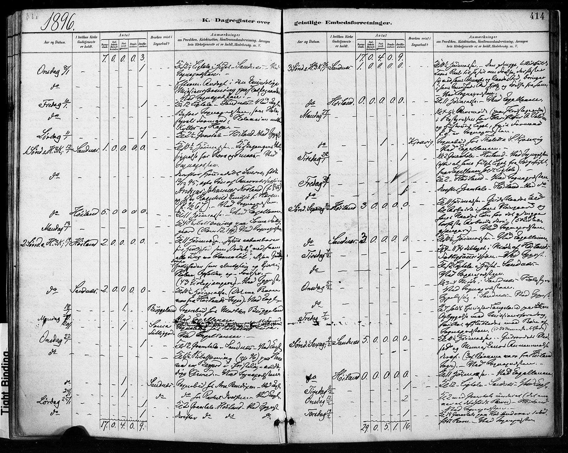 Høyland sokneprestkontor, SAST/A-101799/001/30BA/L0013: Parish register (official) no. A 13.2, 1889-1898, p. 414