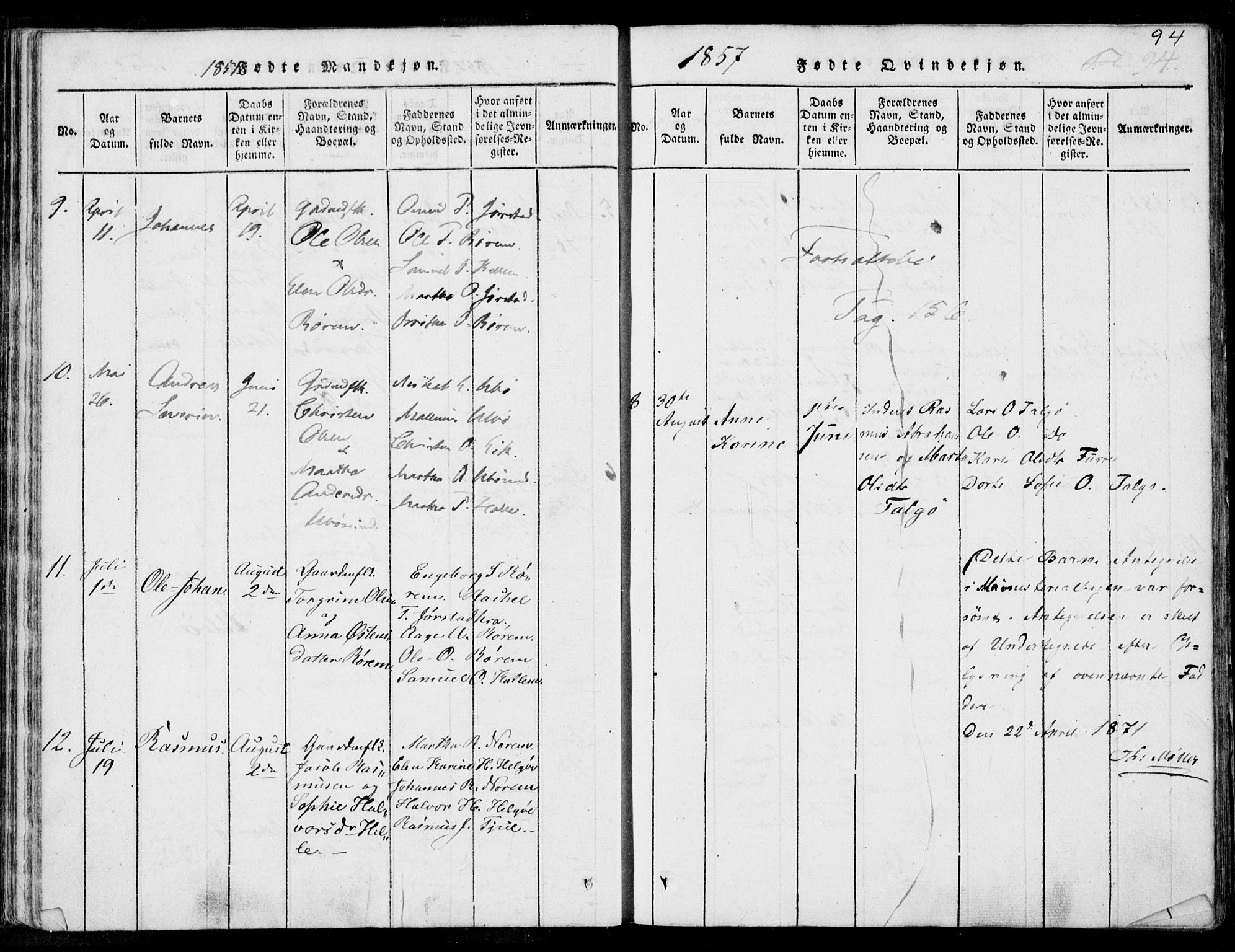 Nedstrand sokneprestkontor, AV/SAST-A-101841/01/IV: Parish register (official) no. A 7, 1816-1870, p. 94