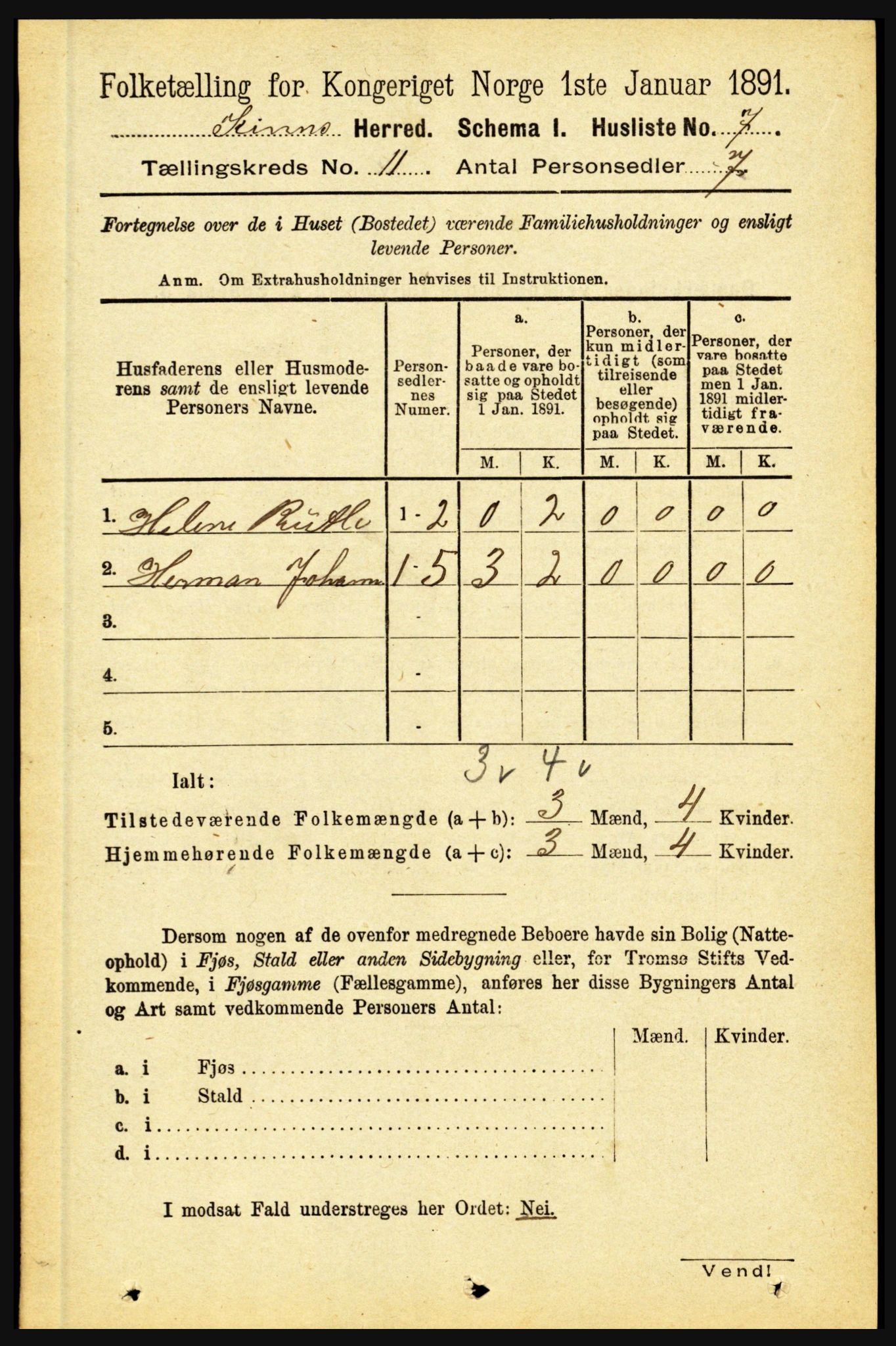 RA, 1891 census for 1437 Kinn, 1891, p. 3994