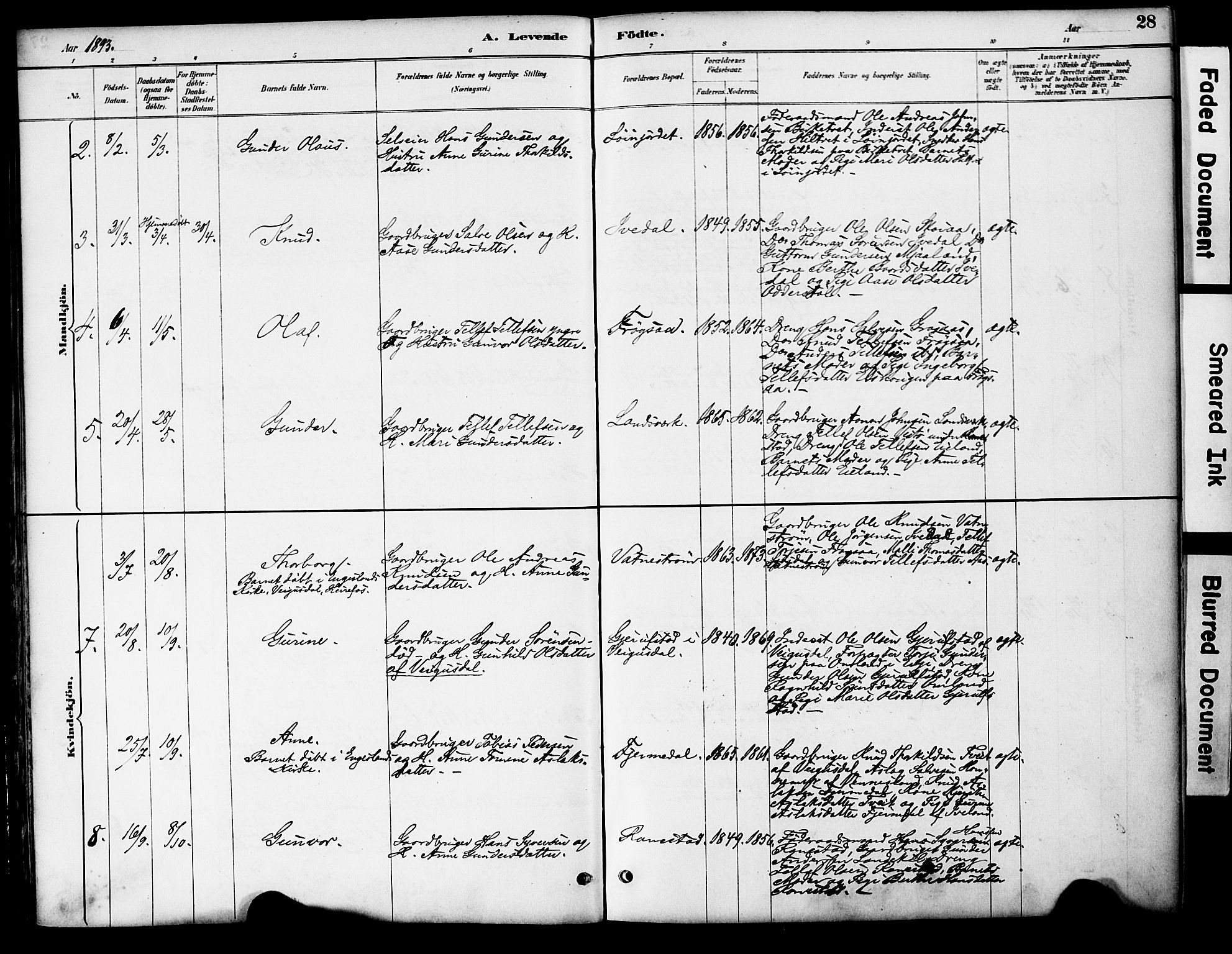 Evje sokneprestkontor, AV/SAK-1111-0008/F/Fa/Fac/L0003: Parish register (official) no. A 3, 1884-1909, p. 28