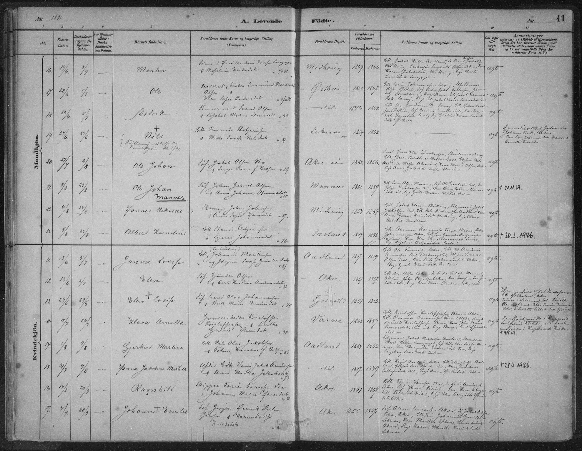 Kopervik sokneprestkontor, AV/SAST-A-101850/H/Ha/Haa/L0004: Parish register (official) no. A 4, 1882-1905, p. 41