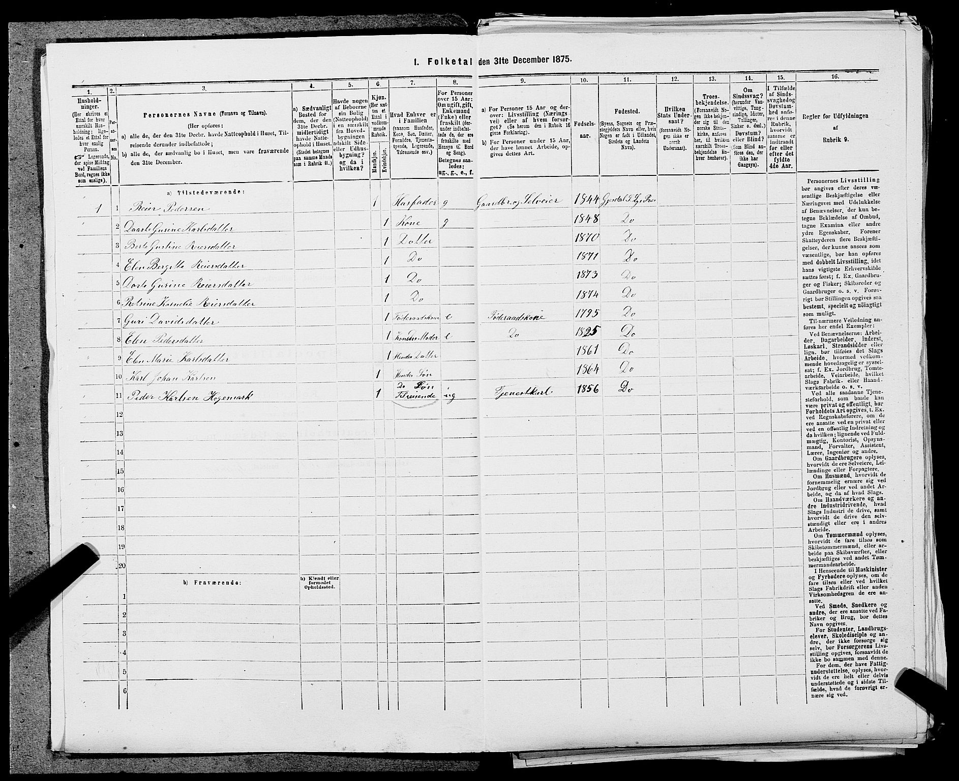 SAST, 1875 census for 1121P Lye, 1875, p. 927