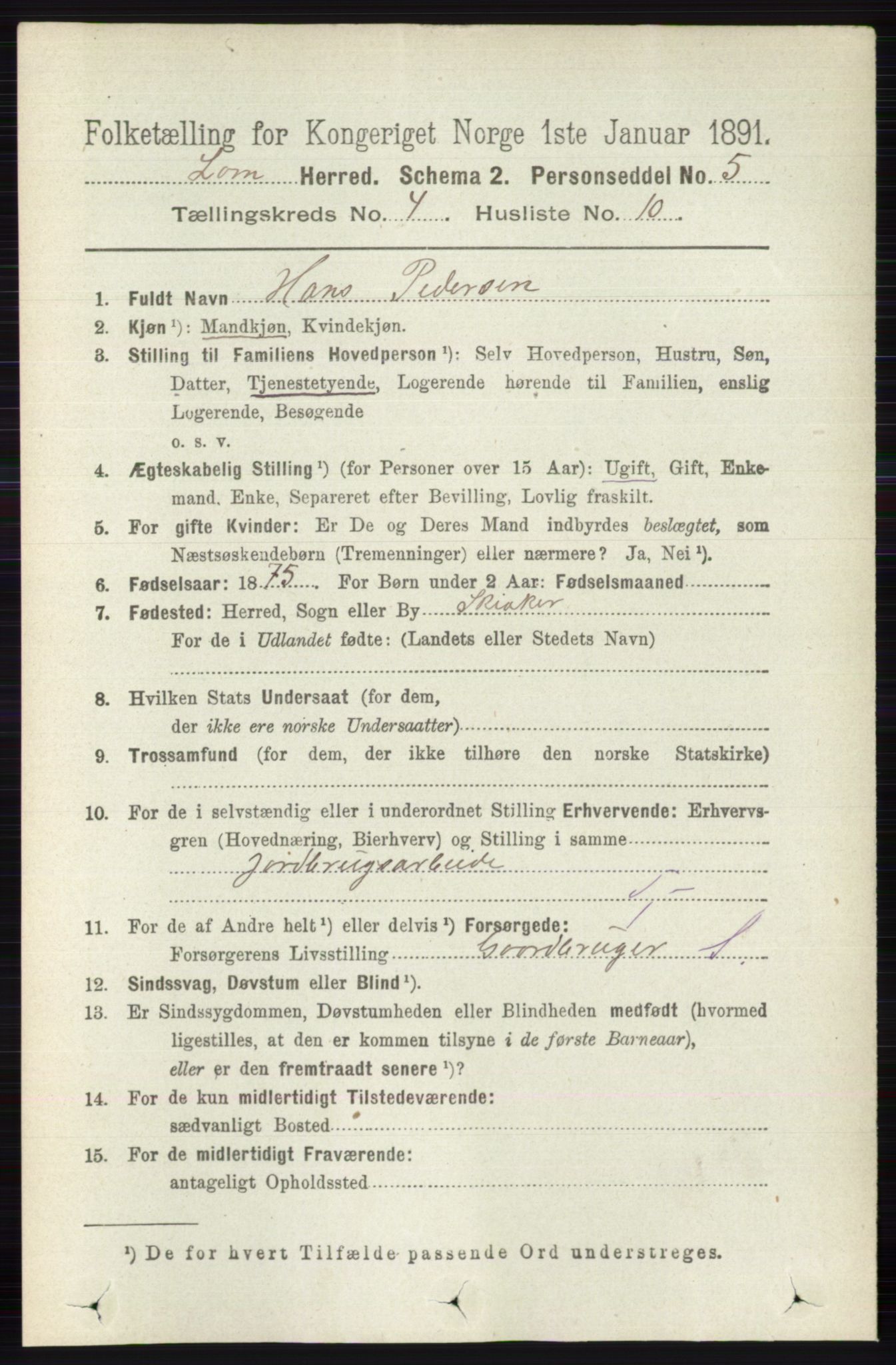 RA, 1891 census for 0514 Lom, 1891, p. 1555