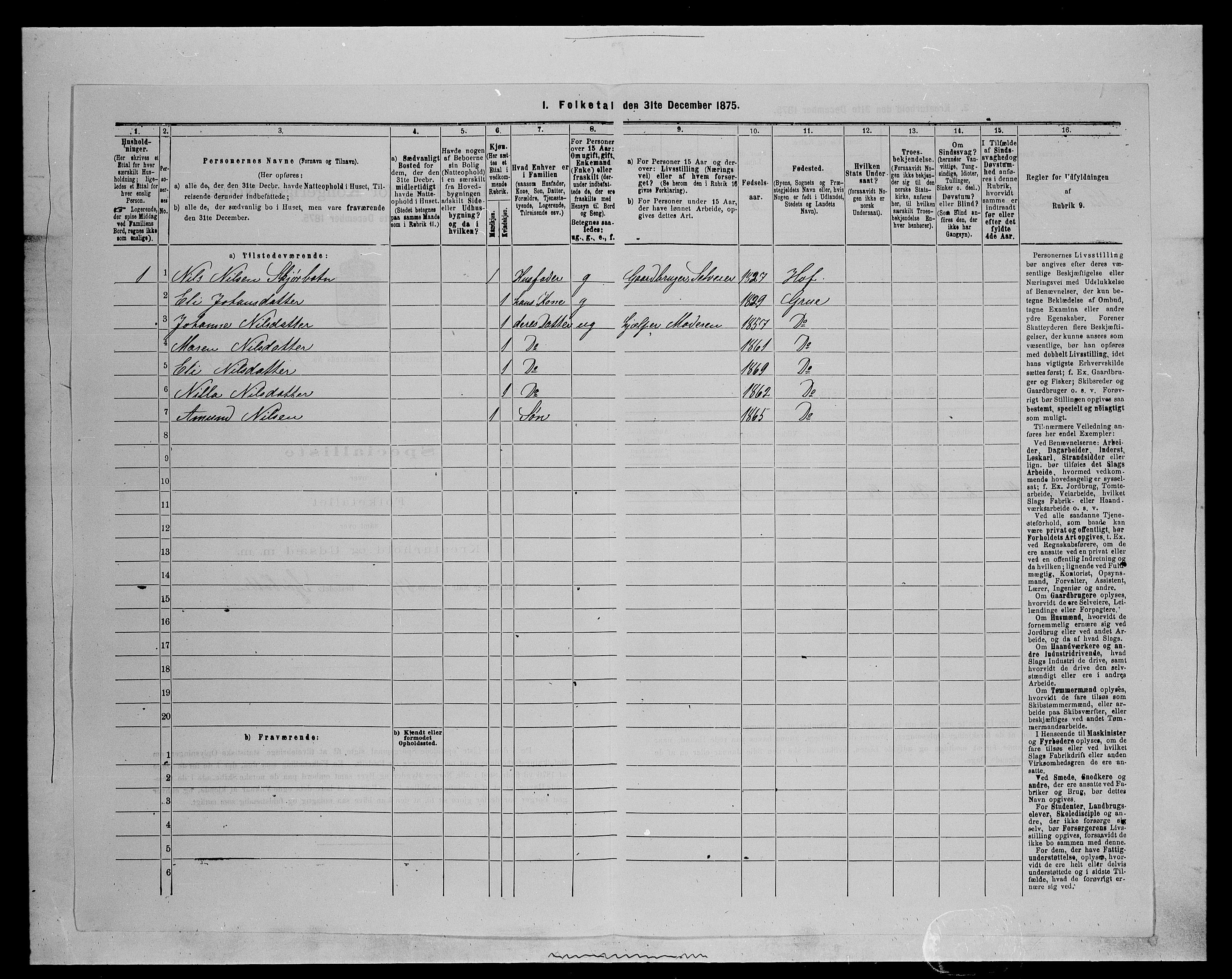 SAH, 1875 census for 0424P Hof, 1875, p. 188