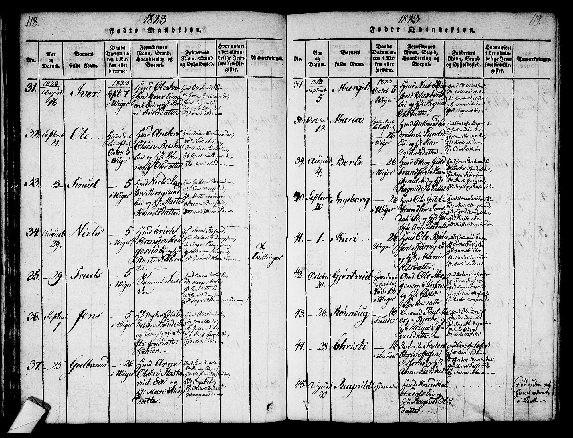 Norderhov kirkebøker, AV/SAKO-A-237/G/Ga/L0003: Parish register (copy) no. I 3 /2, 1814-1876, p. 118-119