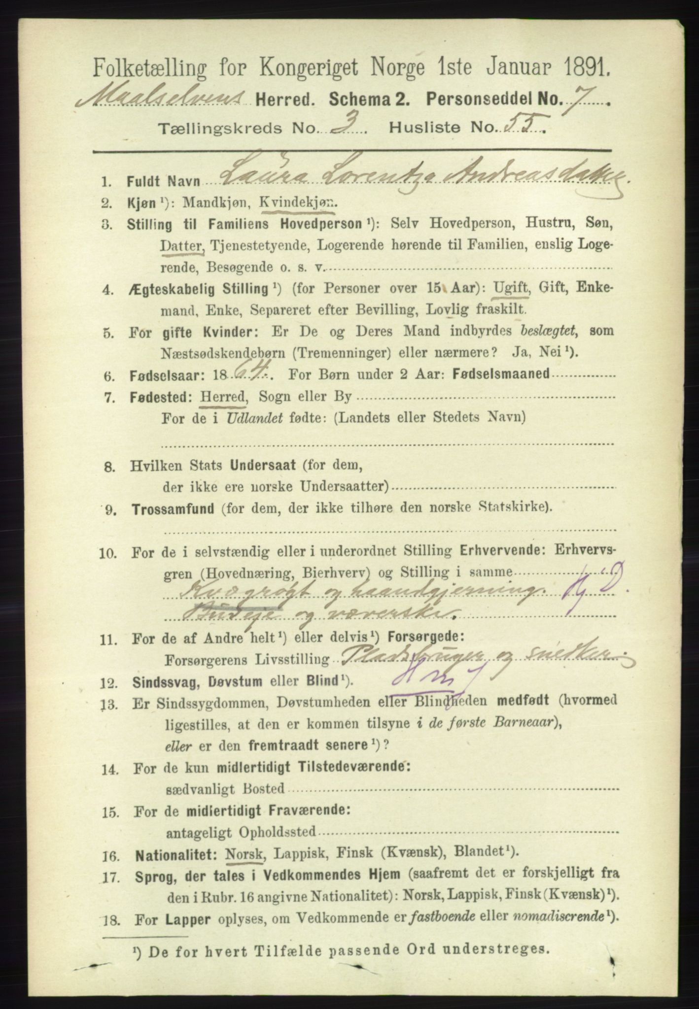 RA, 1891 census for 1924 Målselv, 1891, p. 980