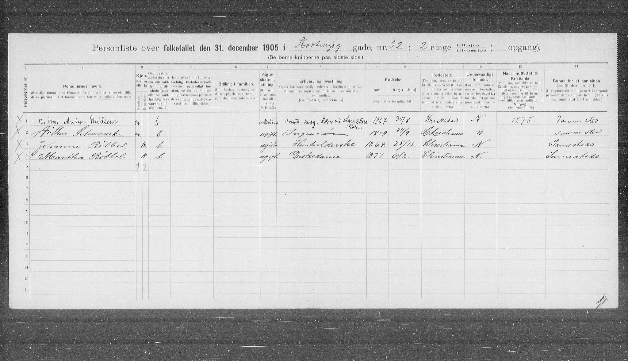 OBA, Municipal Census 1905 for Kristiania, 1905, p. 54243