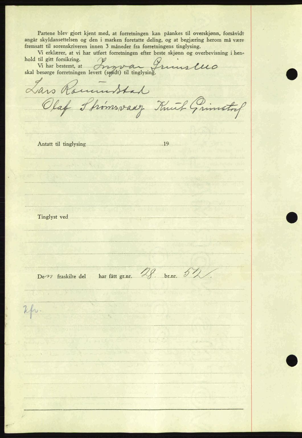 Nordmøre sorenskriveri, AV/SAT-A-4132/1/2/2Ca: Mortgage book no. A88, 1940-1940, Diary no: : 1422/1940