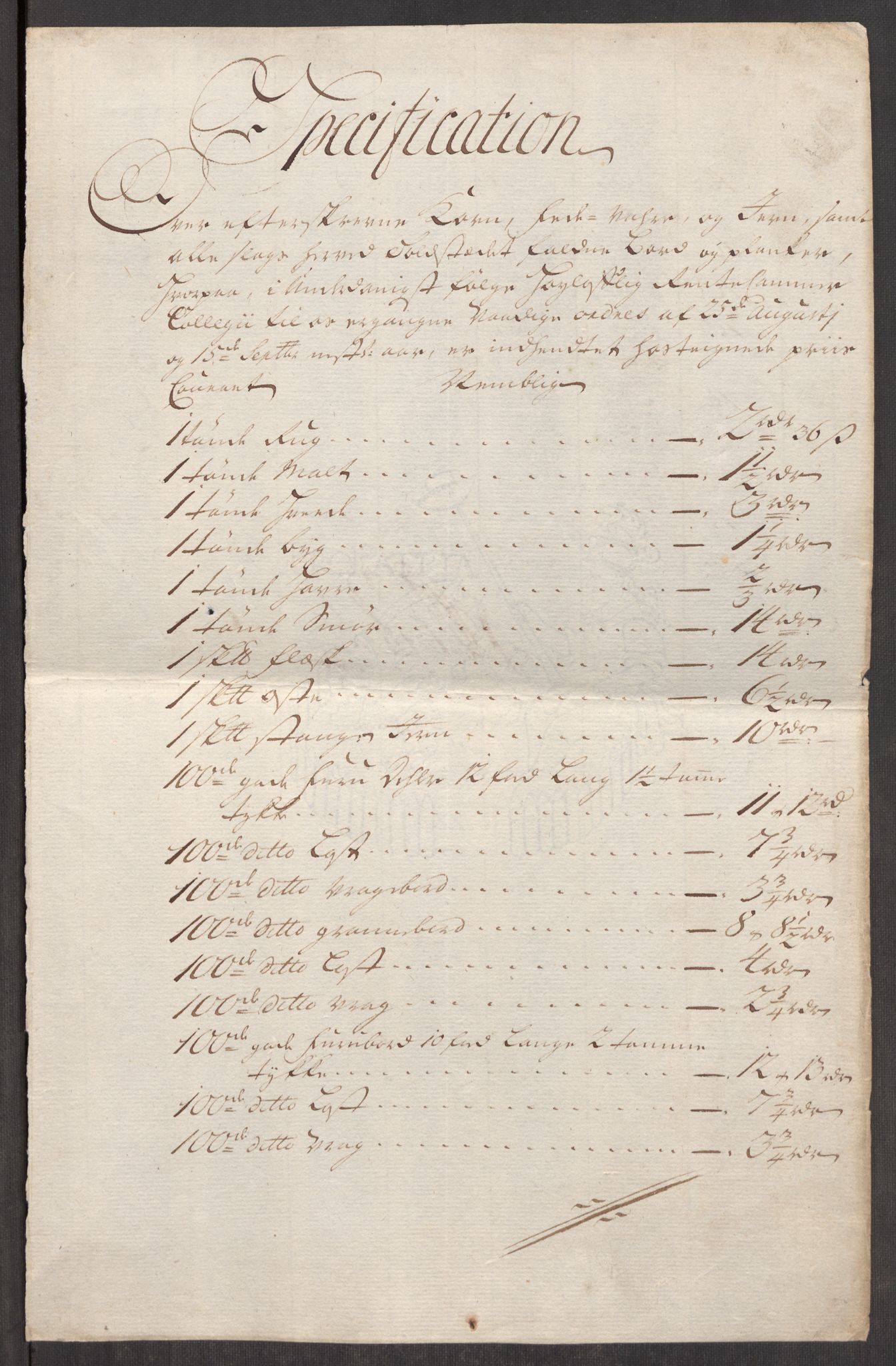 Rentekammeret inntil 1814, Realistisk ordnet avdeling, RA/EA-4070/Oe/L0001: [Ø1]: Priskuranter, 1712-1739, p. 357