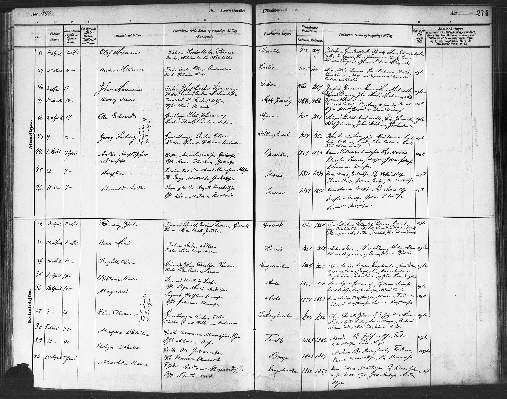 Onsøy prestekontor Kirkebøker, AV/SAO-A-10914/F/Fa/L0005: Parish register (official) no. I 5, 1878-1898, p. 274