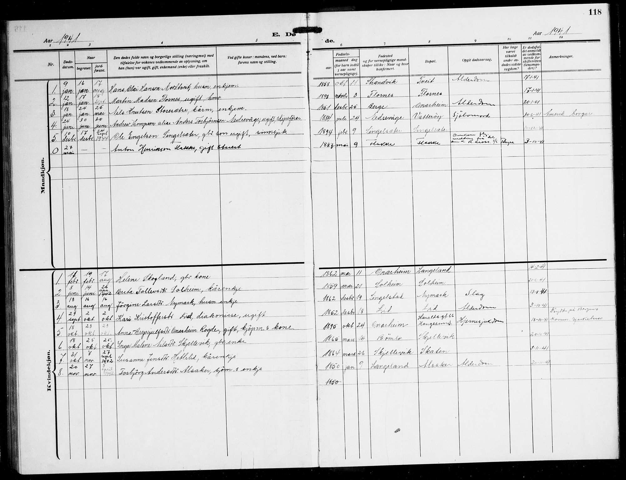 Tysnes sokneprestembete, SAB/A-78601/H/Hab: Parish register (copy) no. C 4, 1925-1945, p. 118