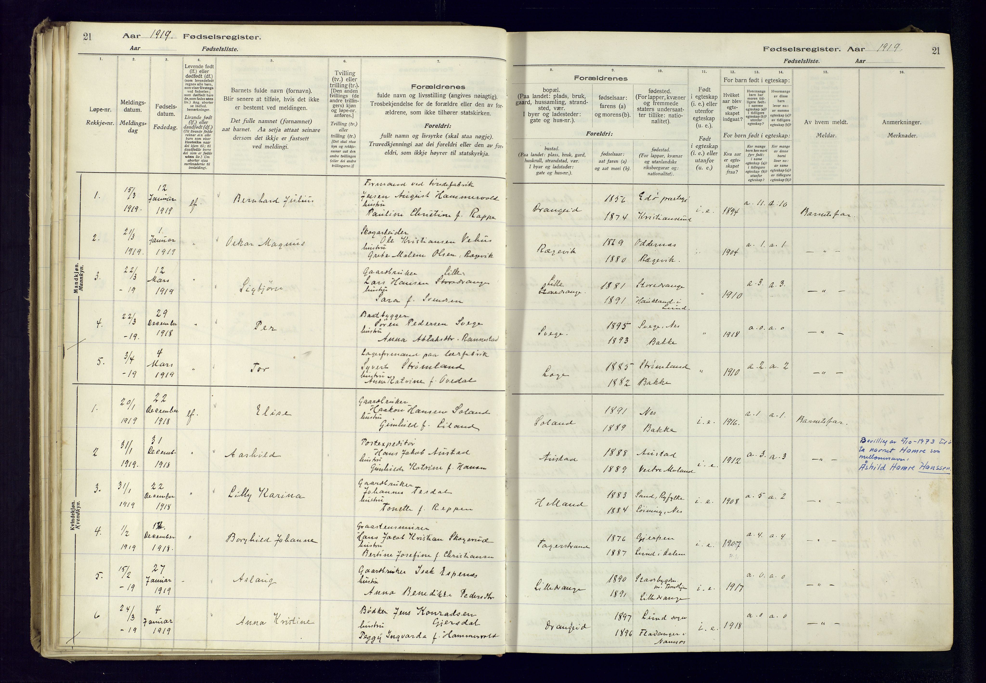 Flekkefjord sokneprestkontor, AV/SAK-1111-0012/J/Ja/L0005: Birth register no. 5, 1916-1950, p. 21