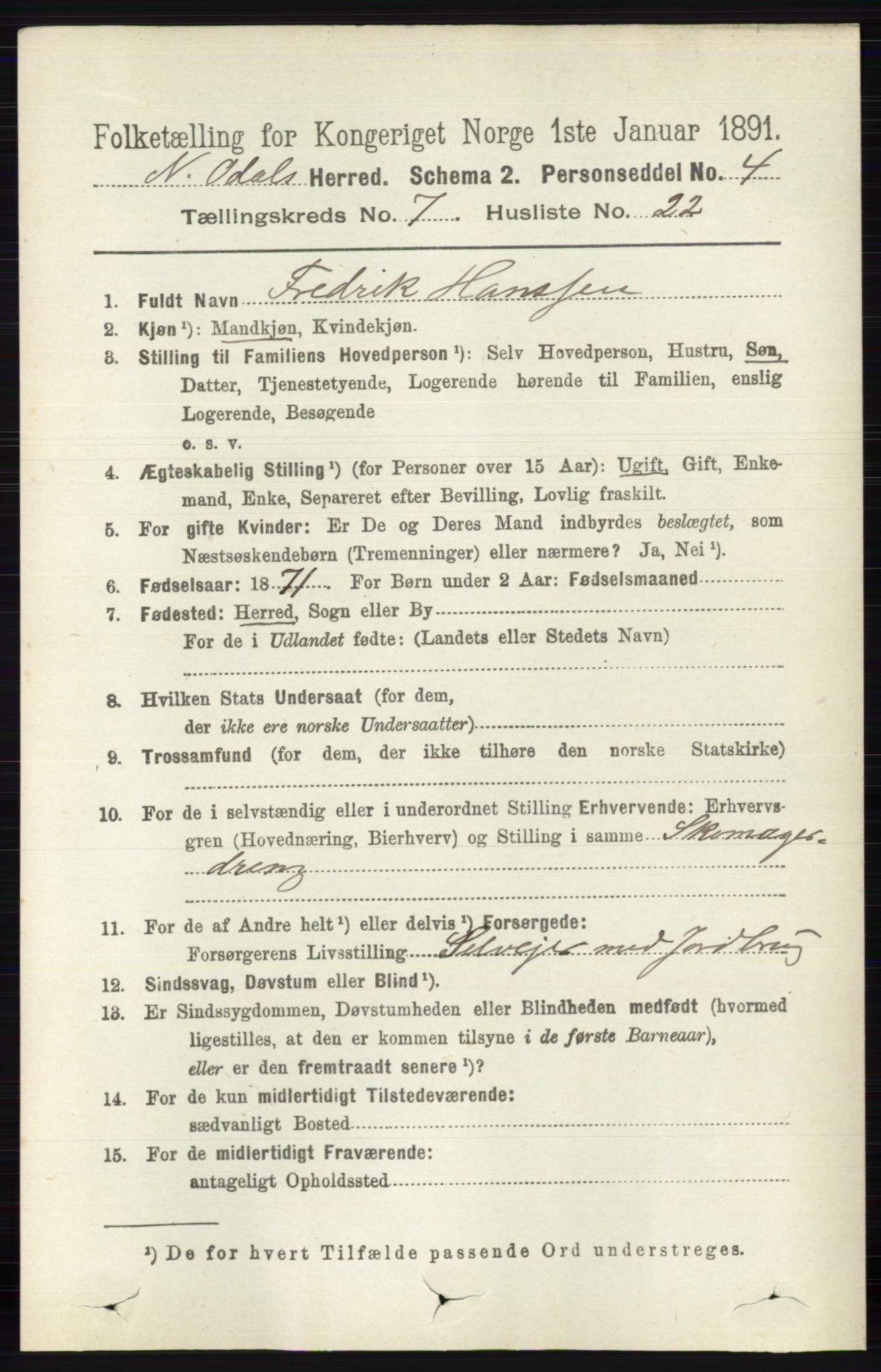 RA, 1891 census for 0418 Nord-Odal, 1891, p. 2945