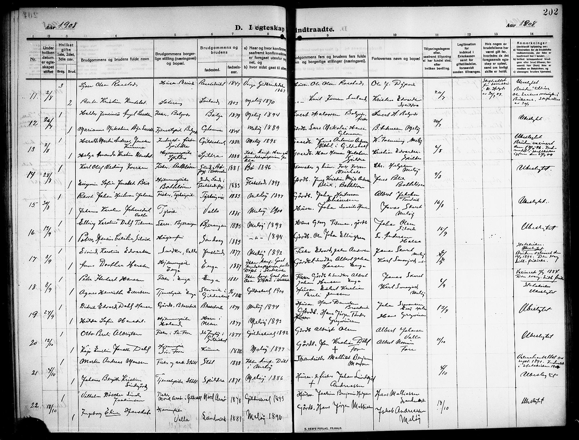 Ministerialprotokoller, klokkerbøker og fødselsregistre - Nordland, SAT/A-1459/843/L0639: Parish register (copy) no. 843C08, 1908-1924, p. 202