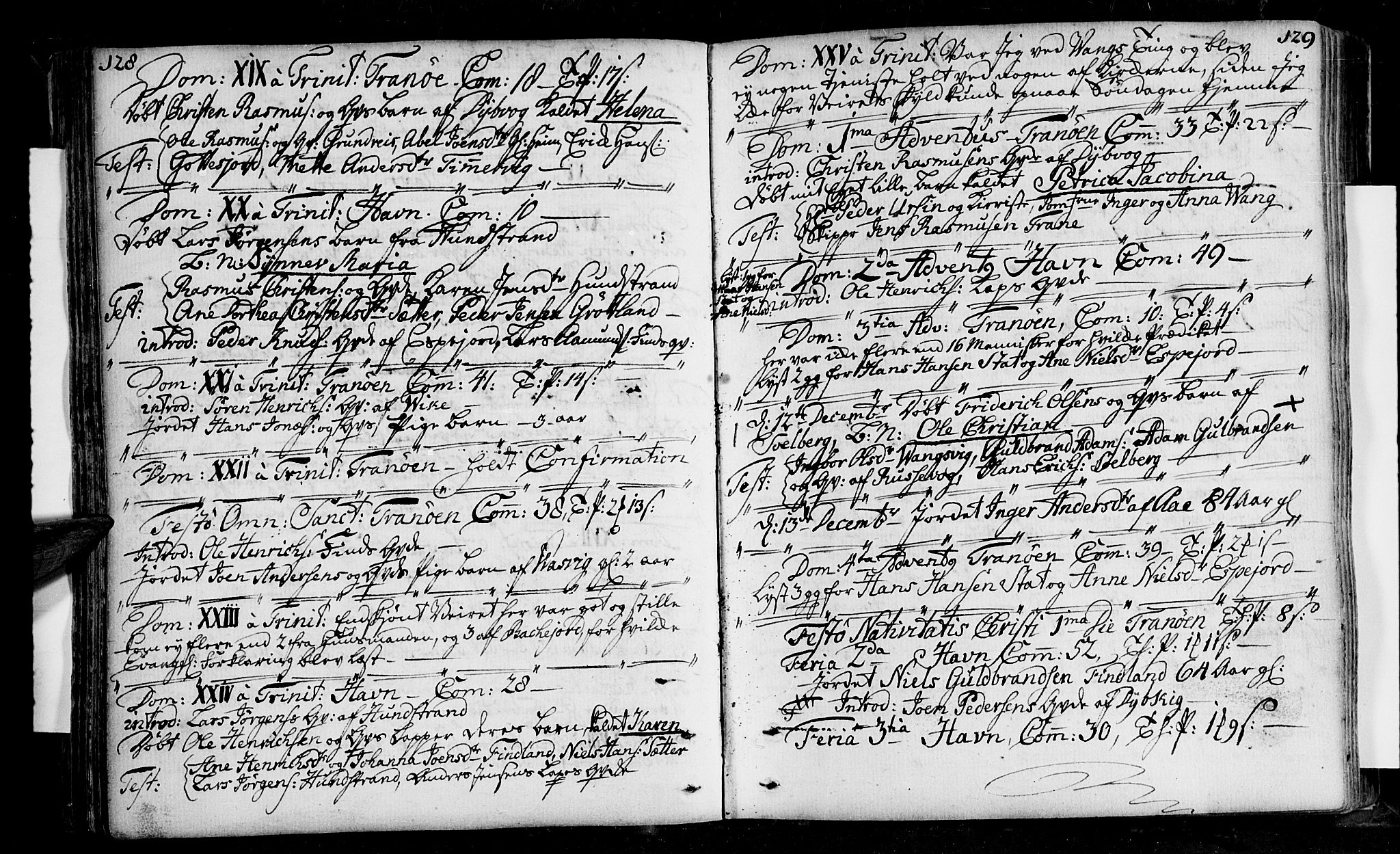 Tranøy sokneprestkontor, SATØ/S-1313/I/Ia/Iaa/L0001kirke: Parish register (official) no. 1, 1757-1773, p. 128-129