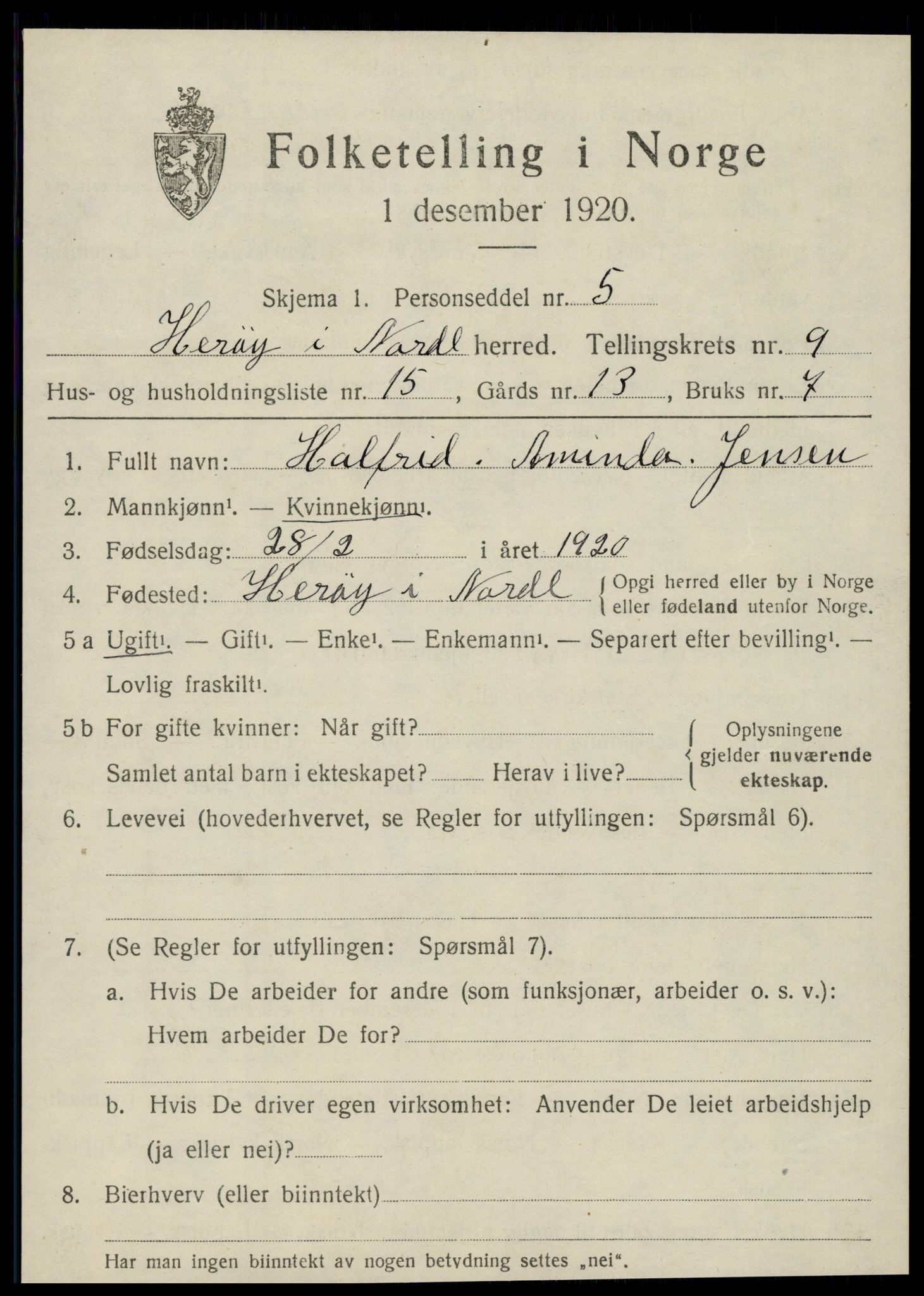 SAT, 1920 census for Herøy, 1920, p. 5604