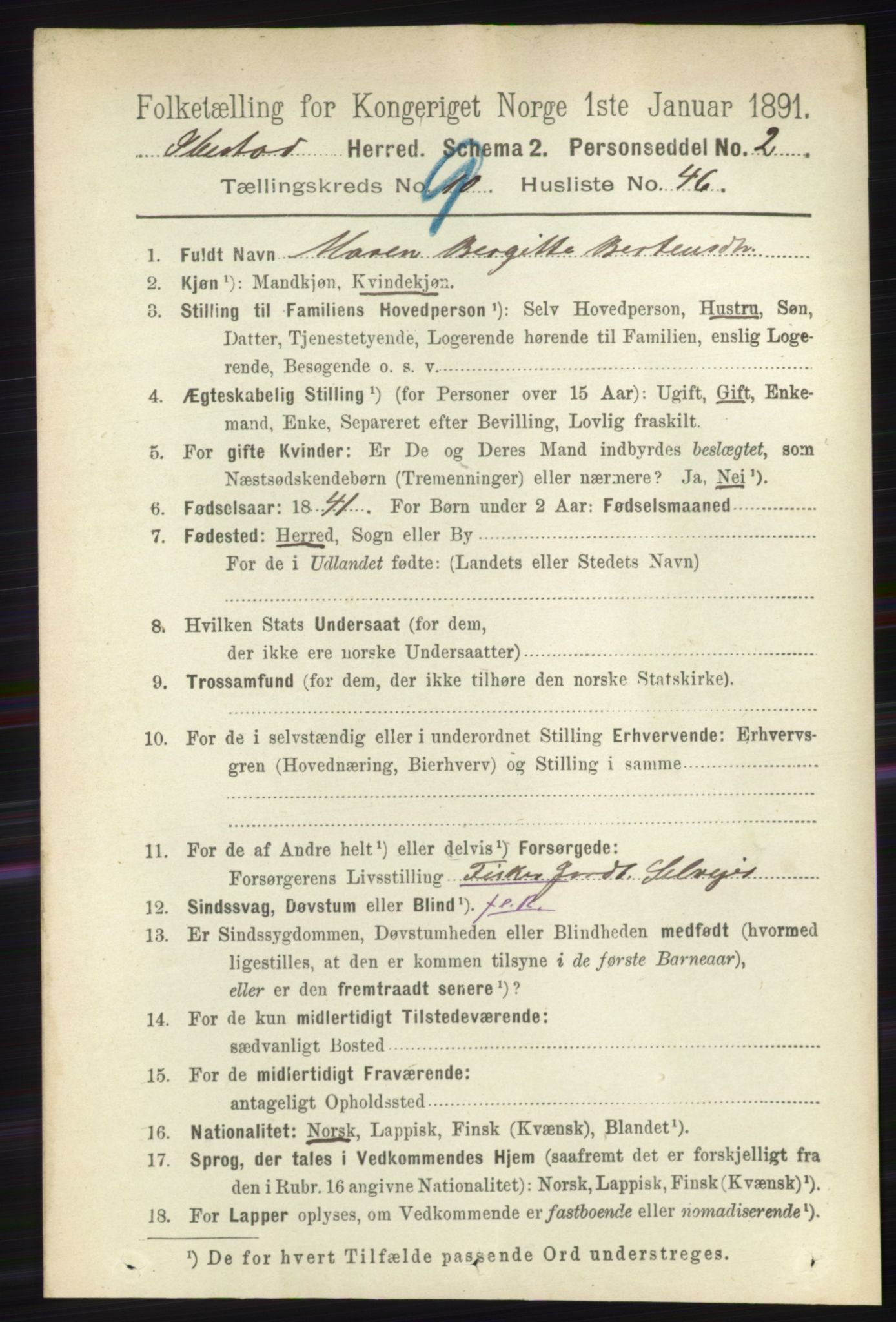 RA, 1891 census for 1917 Ibestad, 1891, p. 6261