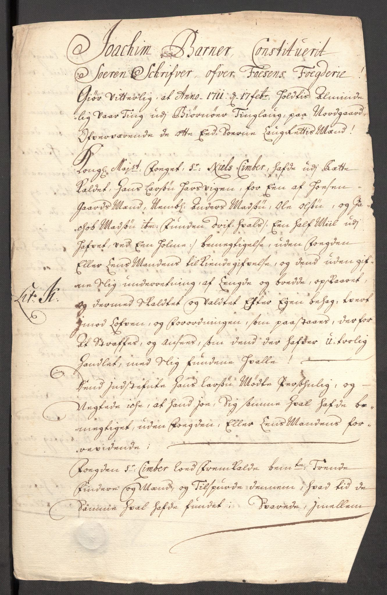 Rentekammeret inntil 1814, Reviderte regnskaper, Fogderegnskap, AV/RA-EA-4092/R57/L3860: Fogderegnskap Fosen, 1711, p. 105