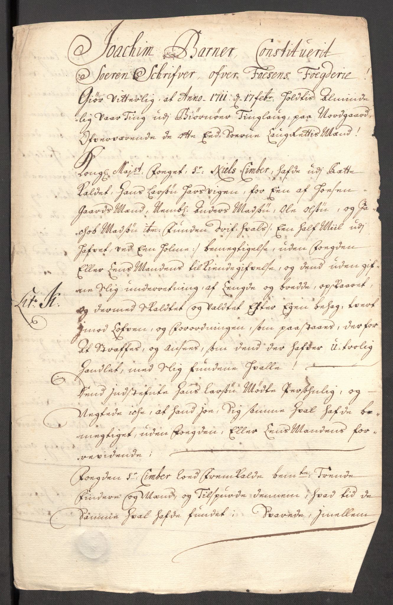 Rentekammeret inntil 1814, Reviderte regnskaper, Fogderegnskap, RA/EA-4092/R57/L3860: Fogderegnskap Fosen, 1711, p. 105