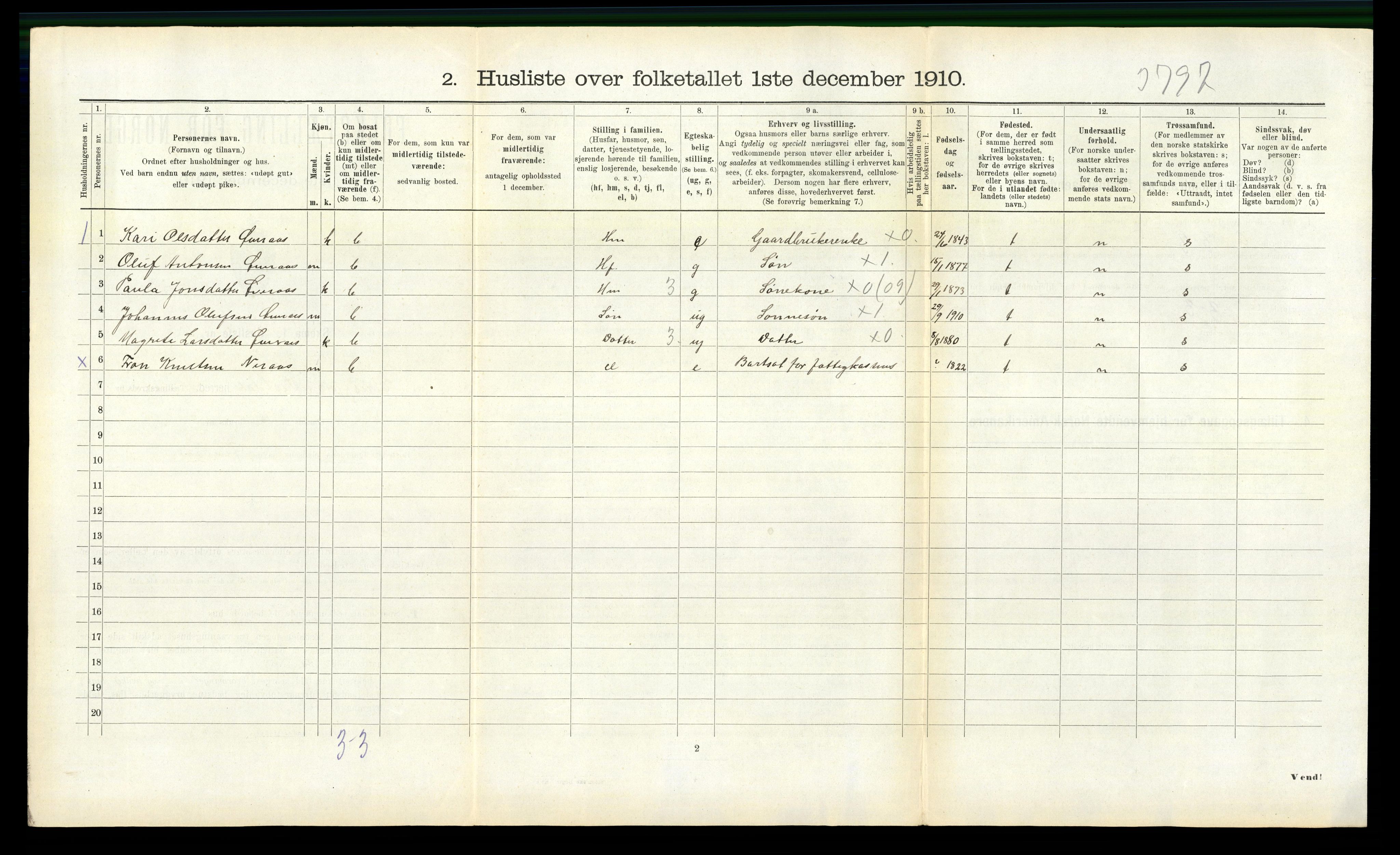 RA, 1910 census for Eresfjord og Vistdal, 1910, p. 176