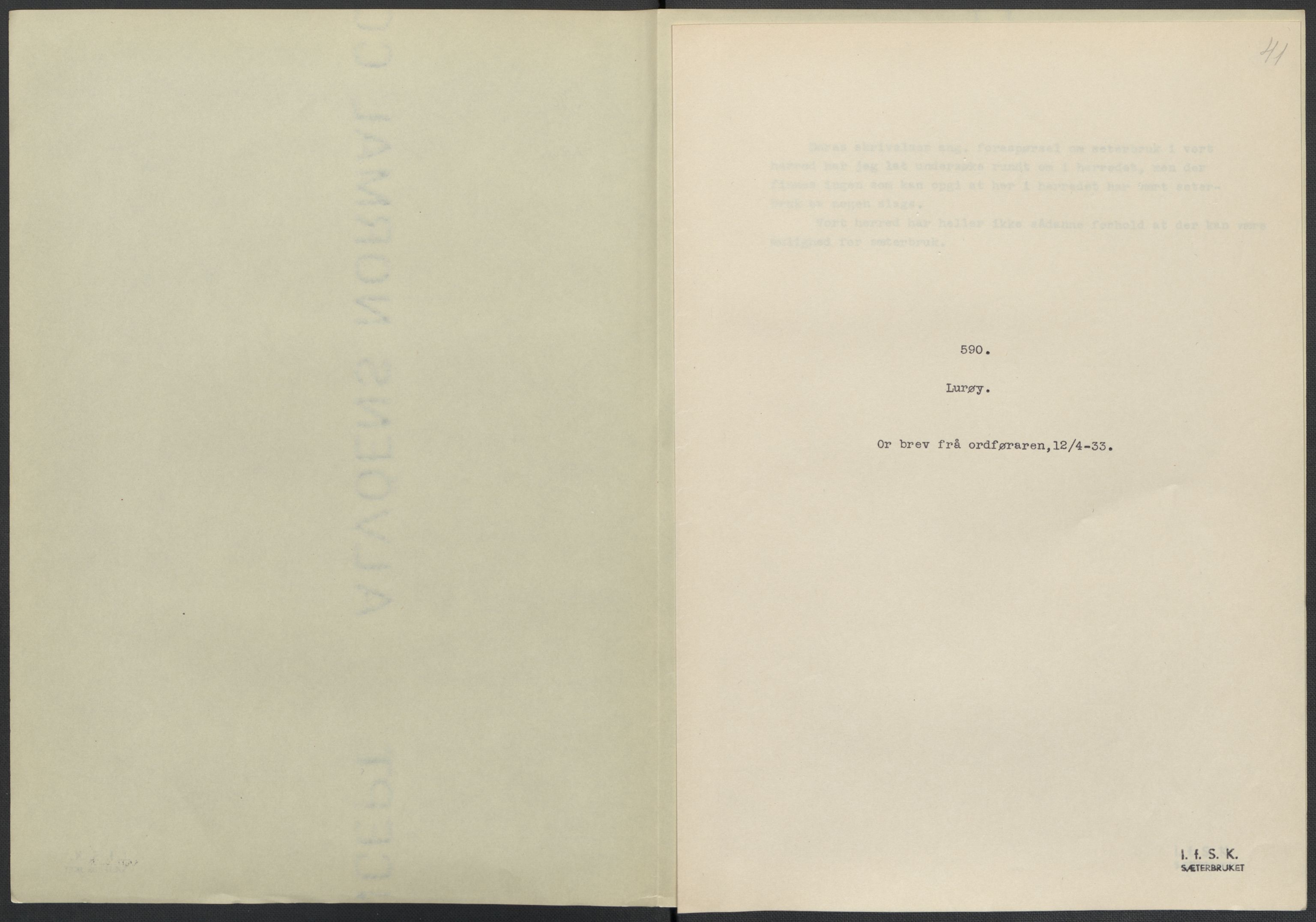 Instituttet for sammenlignende kulturforskning, AV/RA-PA-0424/F/Fc/L0016/0002: Eske B16: / Nordland (perm XLVII), 1932-1936, p. 41