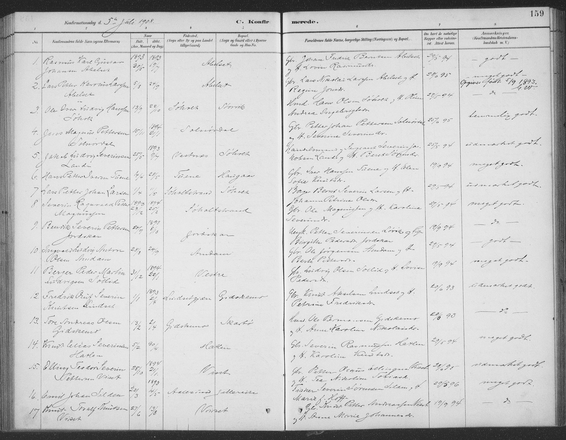 Ministerialprotokoller, klokkerbøker og fødselsregistre - Møre og Romsdal, AV/SAT-A-1454/522/L0316: Parish register (official) no. 522A11, 1890-1911, p. 159