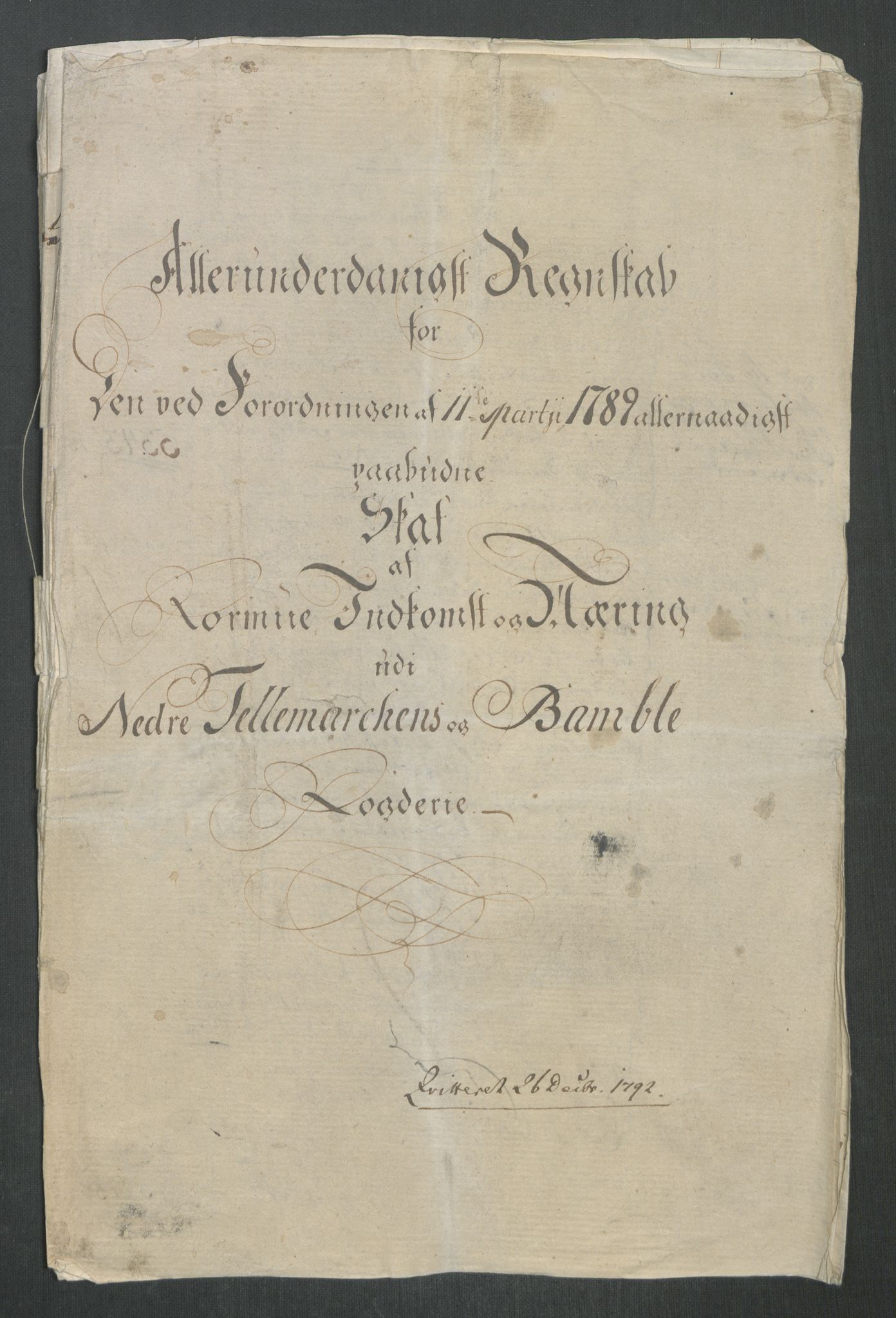 Rentekammeret inntil 1814, Reviderte regnskaper, Mindre regnskaper, AV/RA-EA-4068/Rf/Rfe/L0028: Nedre Romerike fogderi. Nedre Telemark og Bamle fogderi, Nordhordland og Voss fogderi, 1789, p. 59