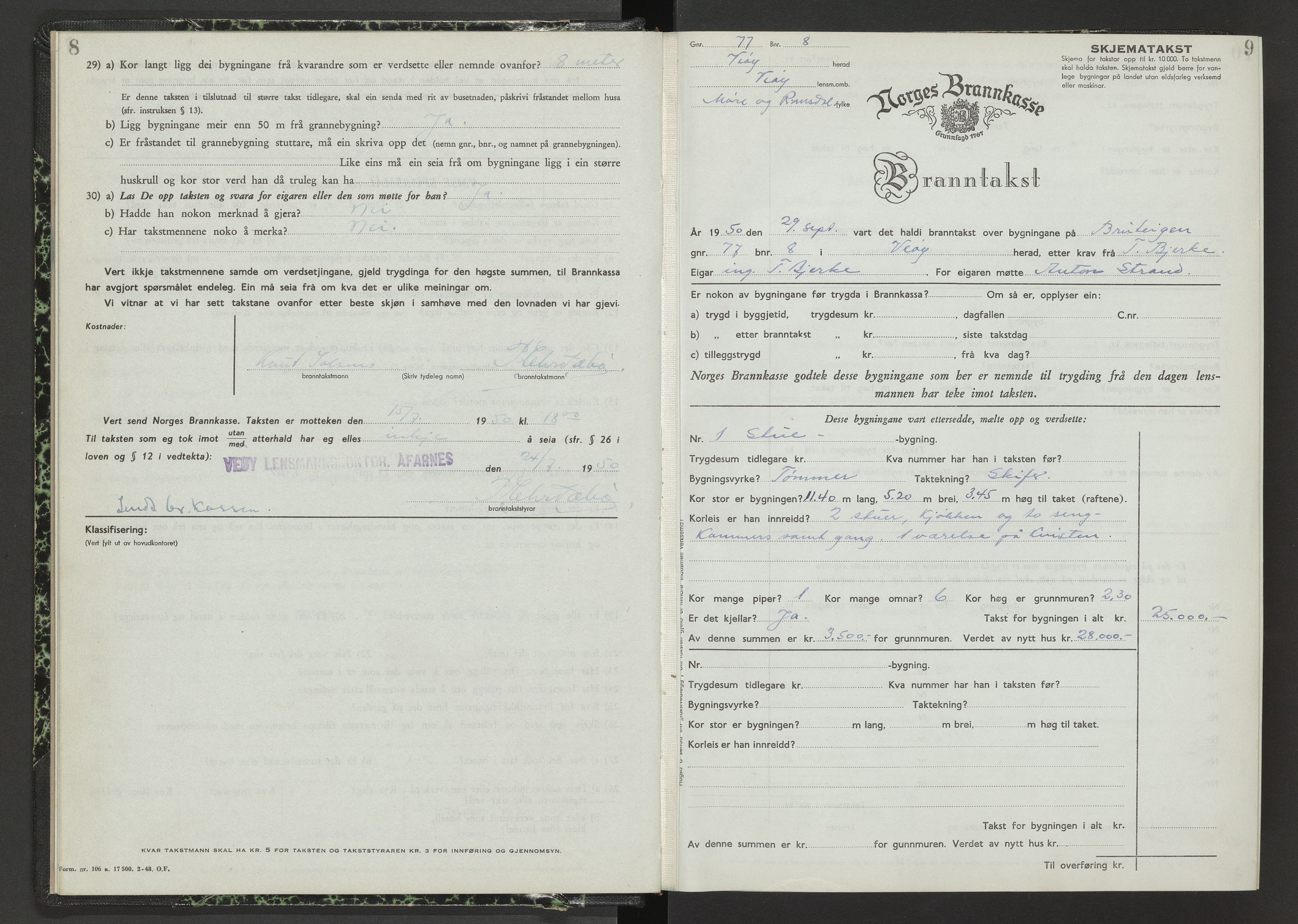 Norges Brannkasse Veøy, AV/SAT-A-5500/Fb/L0002: Branntakstprotokoll, 1950-1955, p. 8-9