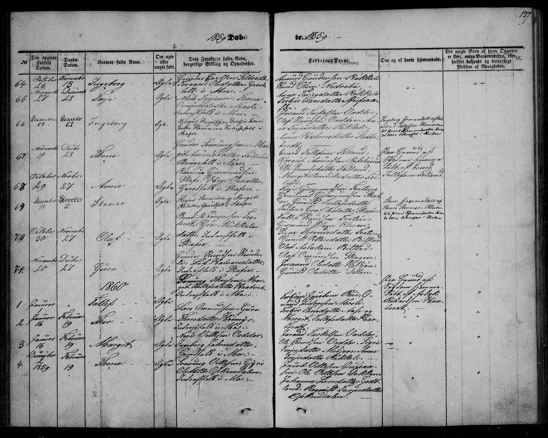 Mo kirkebøker, SAKO/A-286/F/Fa/L0005: Parish register (official) no. I 5, 1844-1864, p. 127