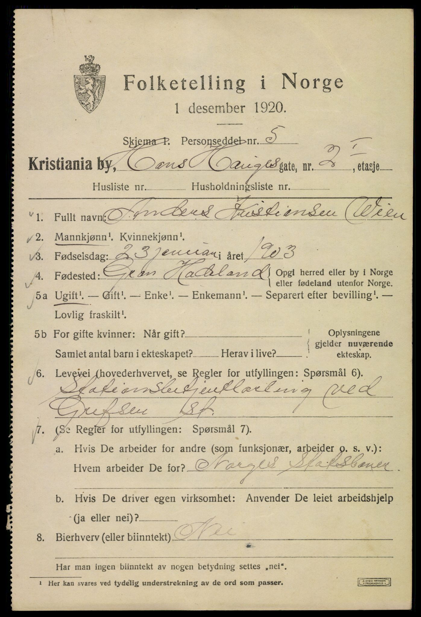 SAO, 1920 census for Kristiania, 1920, p. 269657