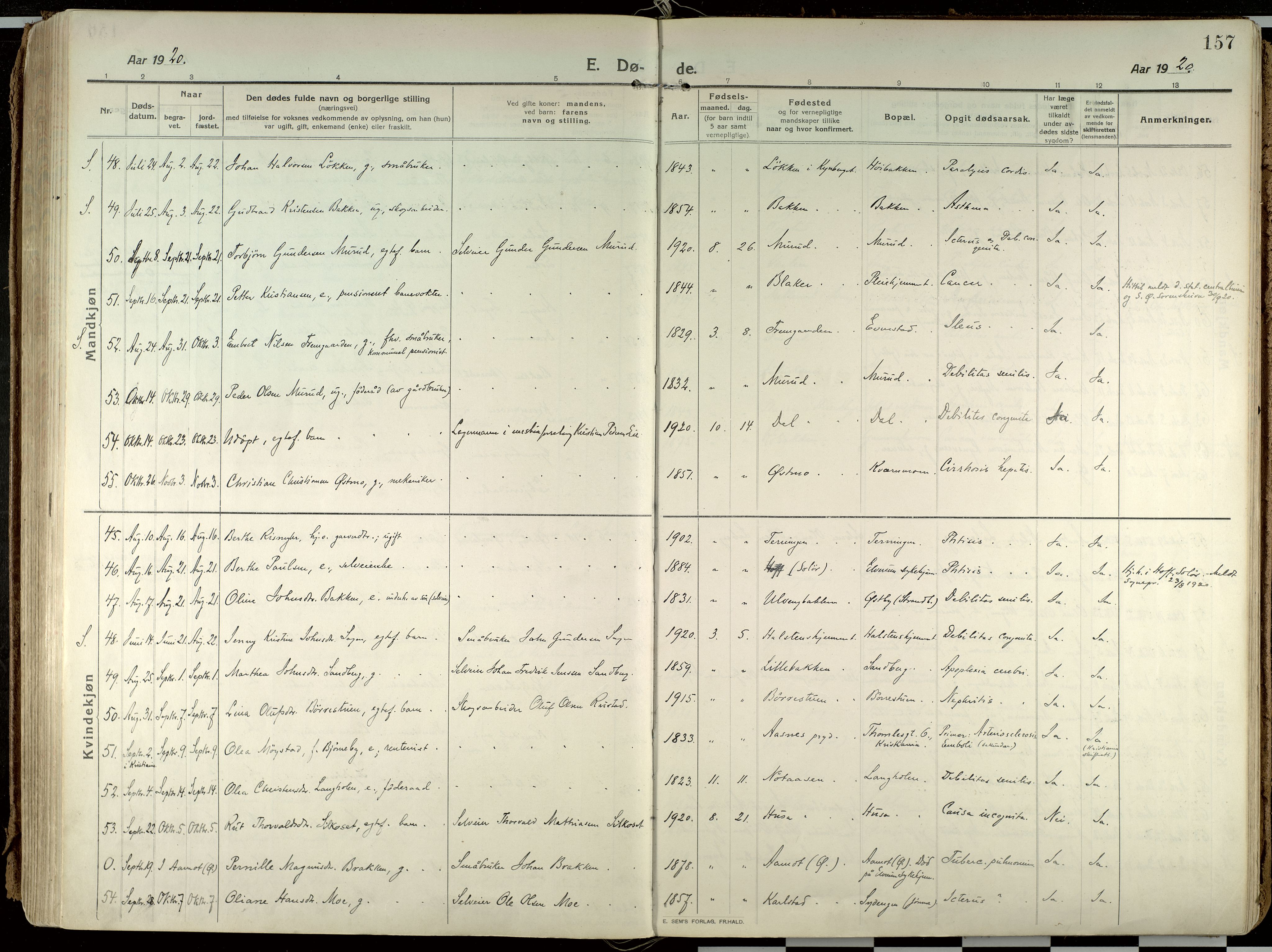 Elverum prestekontor, AV/SAH-PREST-044/H/Ha/Haa/L0021: Parish register (official) no. 21, 1913-1928, p. 157