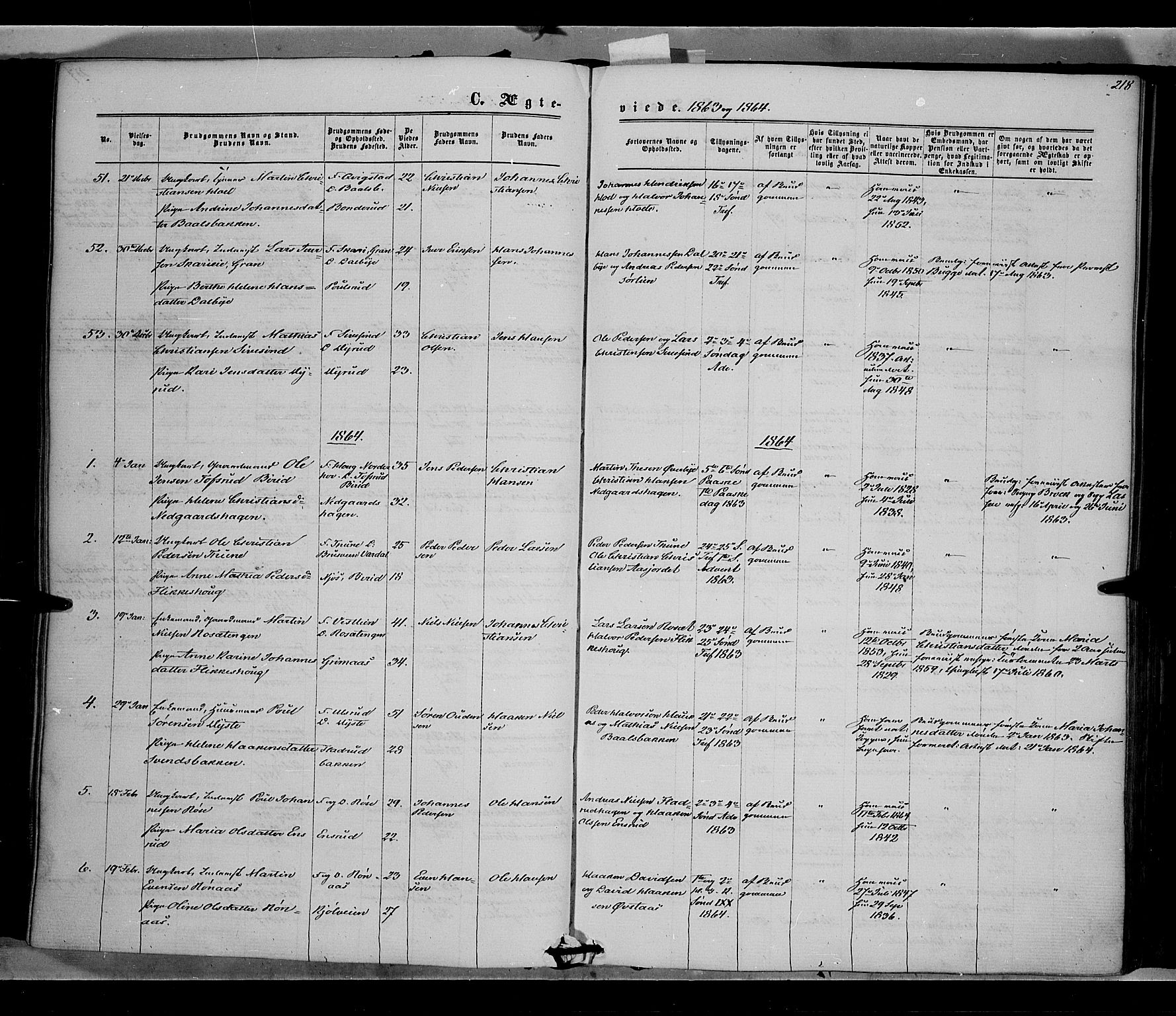 Vestre Toten prestekontor, SAH/PREST-108/H/Ha/Haa/L0007: Parish register (official) no. 7, 1862-1869, p. 218