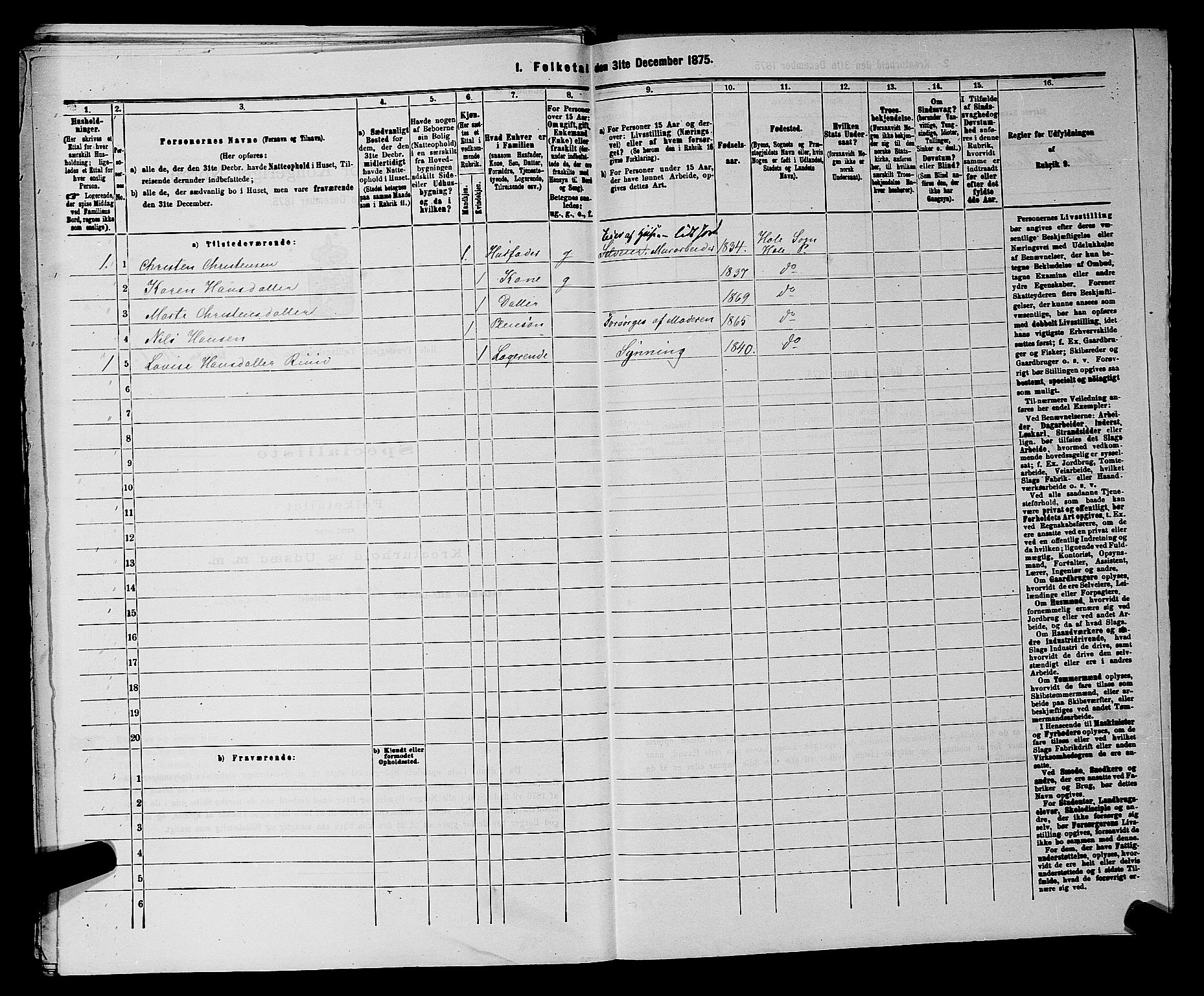 SAKO, 1875 census for 0612P Hole, 1875, p. 851