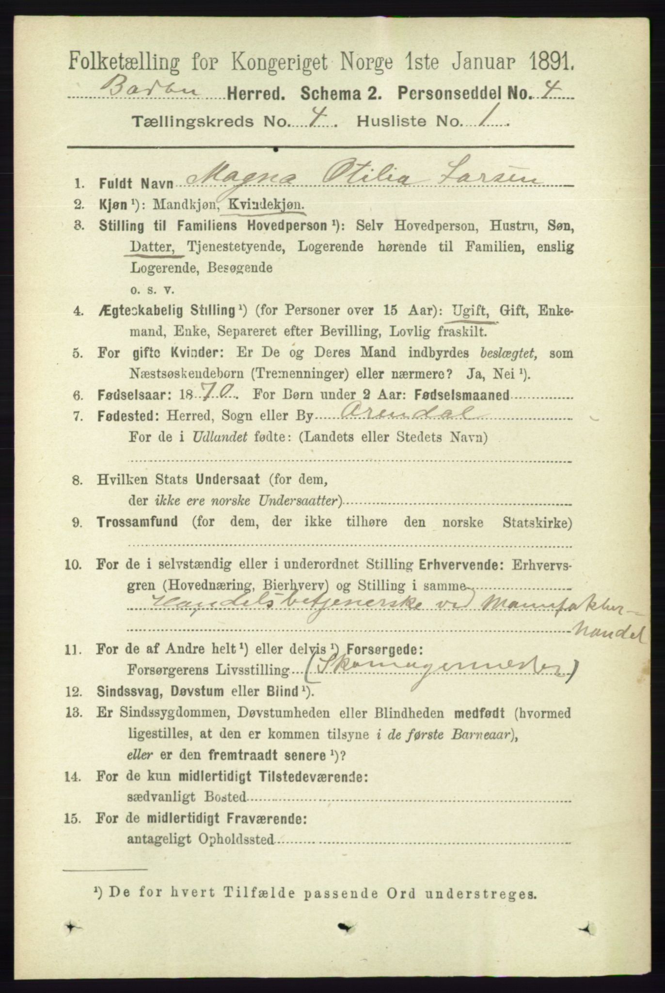 RA, 1891 census for 0990 Barbu, 1891, p. 2444