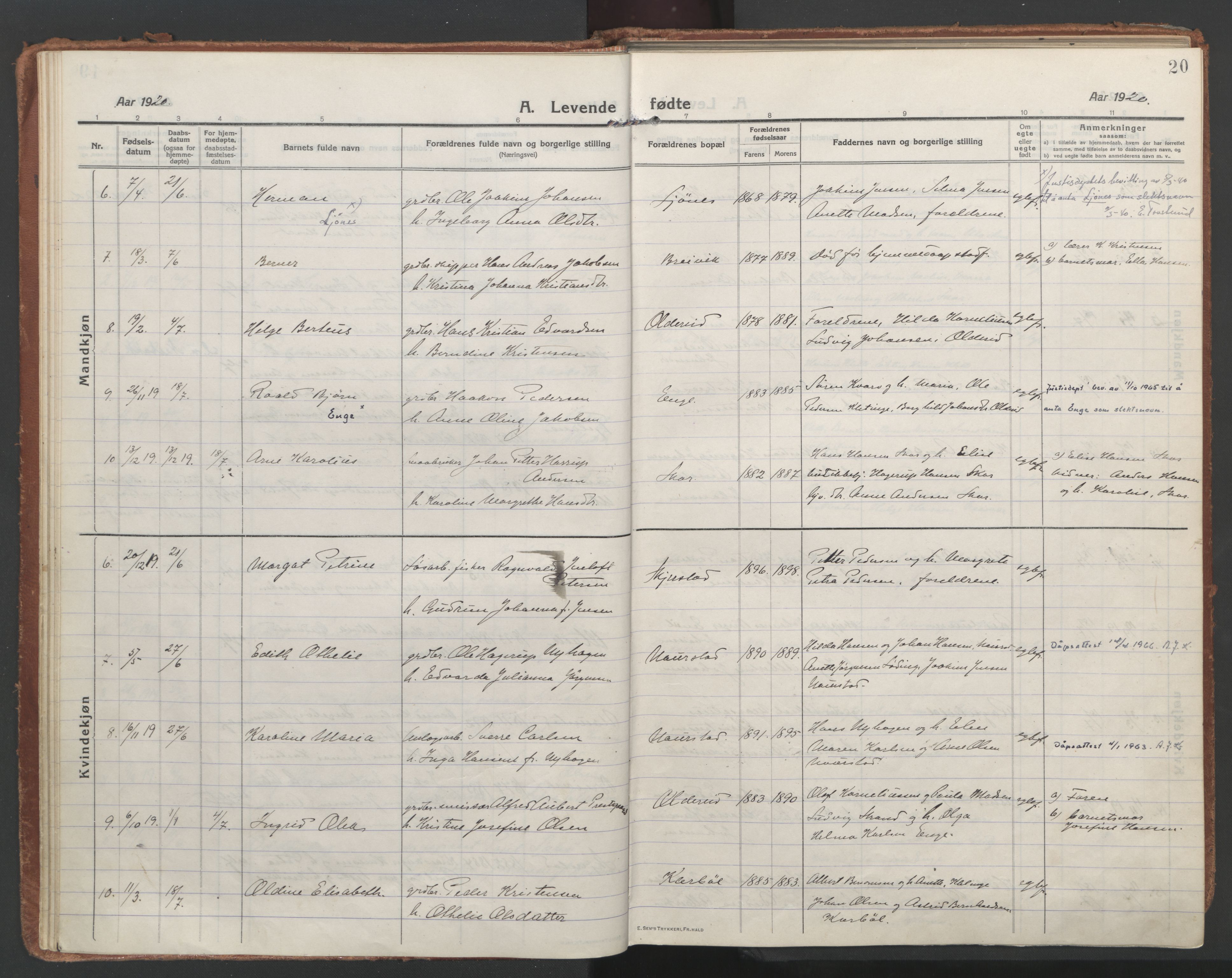 Ministerialprotokoller, klokkerbøker og fødselsregistre - Nordland, AV/SAT-A-1459/852/L0748: Parish register (official) no. 852A18, 1913-1932, p. 20