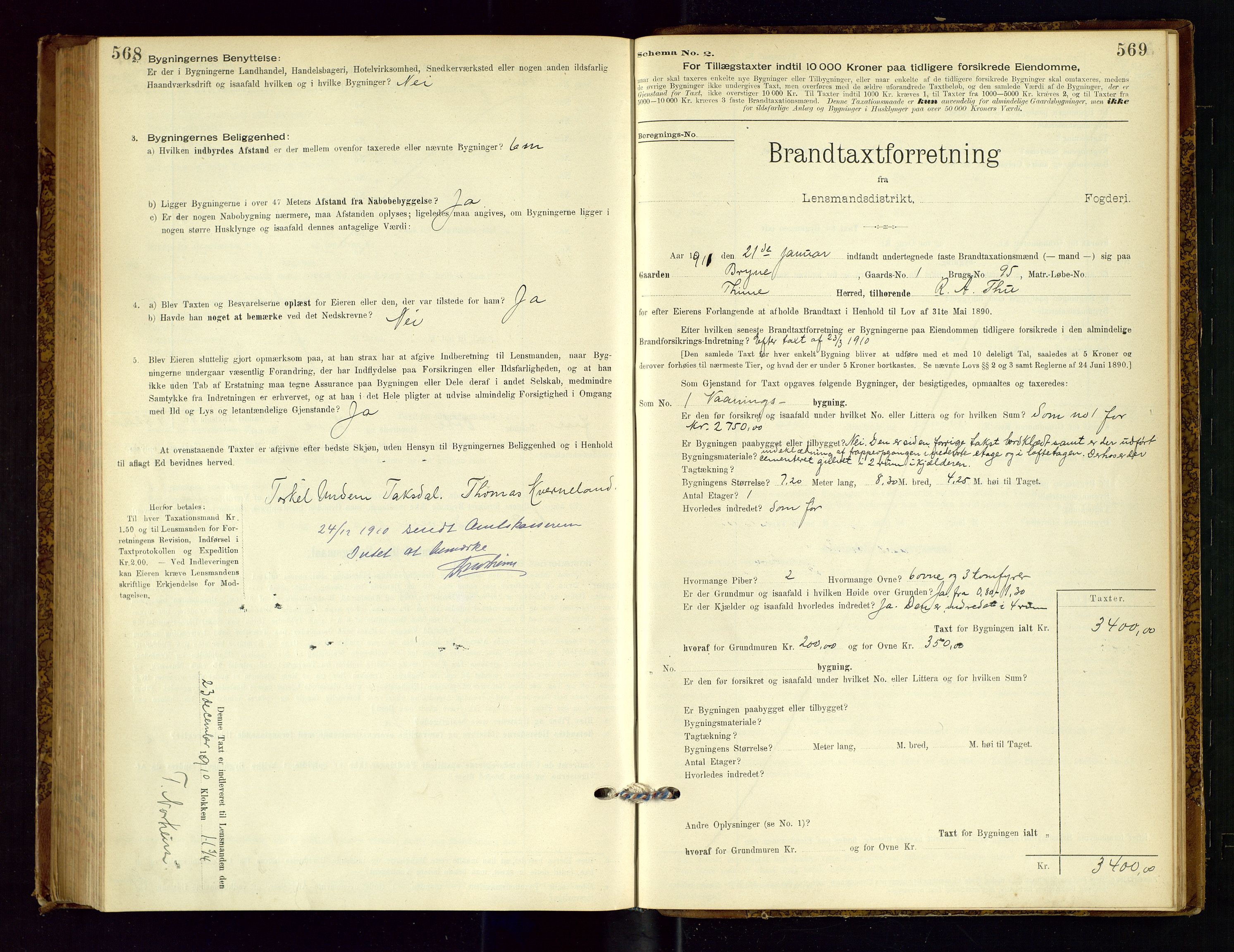 Time lensmannskontor, SAST/A-100420/Gob/L0001: Branntakstprotokoll, 1896-1914, p. 568-569