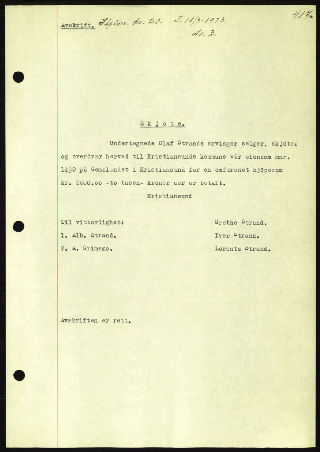 Kristiansund byfogd, AV/SAT-A-4587/A/27: Mortgage book no. 26, 1931-1933, Deed date: 10.03.1933
