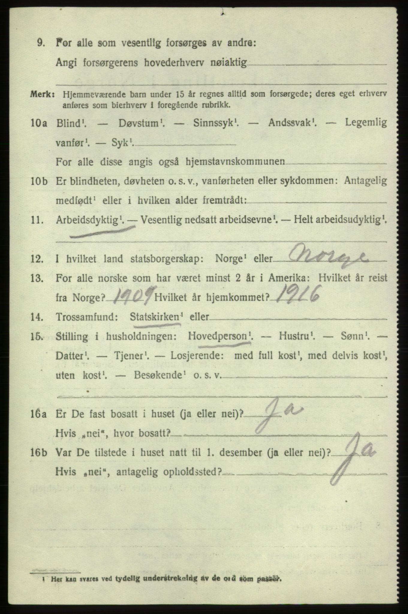 SAB, 1920 census for Tysnes, 1920, p. 7497