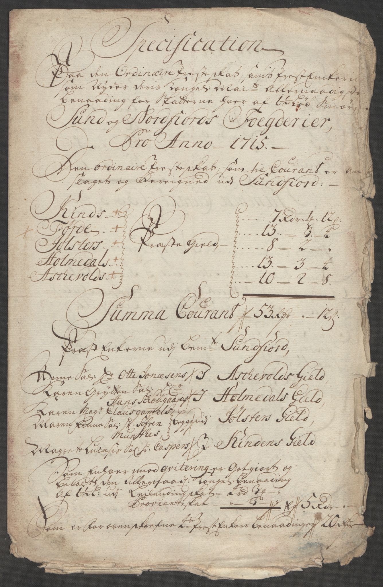 Rentekammeret inntil 1814, Reviderte regnskaper, Fogderegnskap, RA/EA-4092/R53/L3439: Fogderegnskap Sunn- og Nordfjord, 1715, p. 272