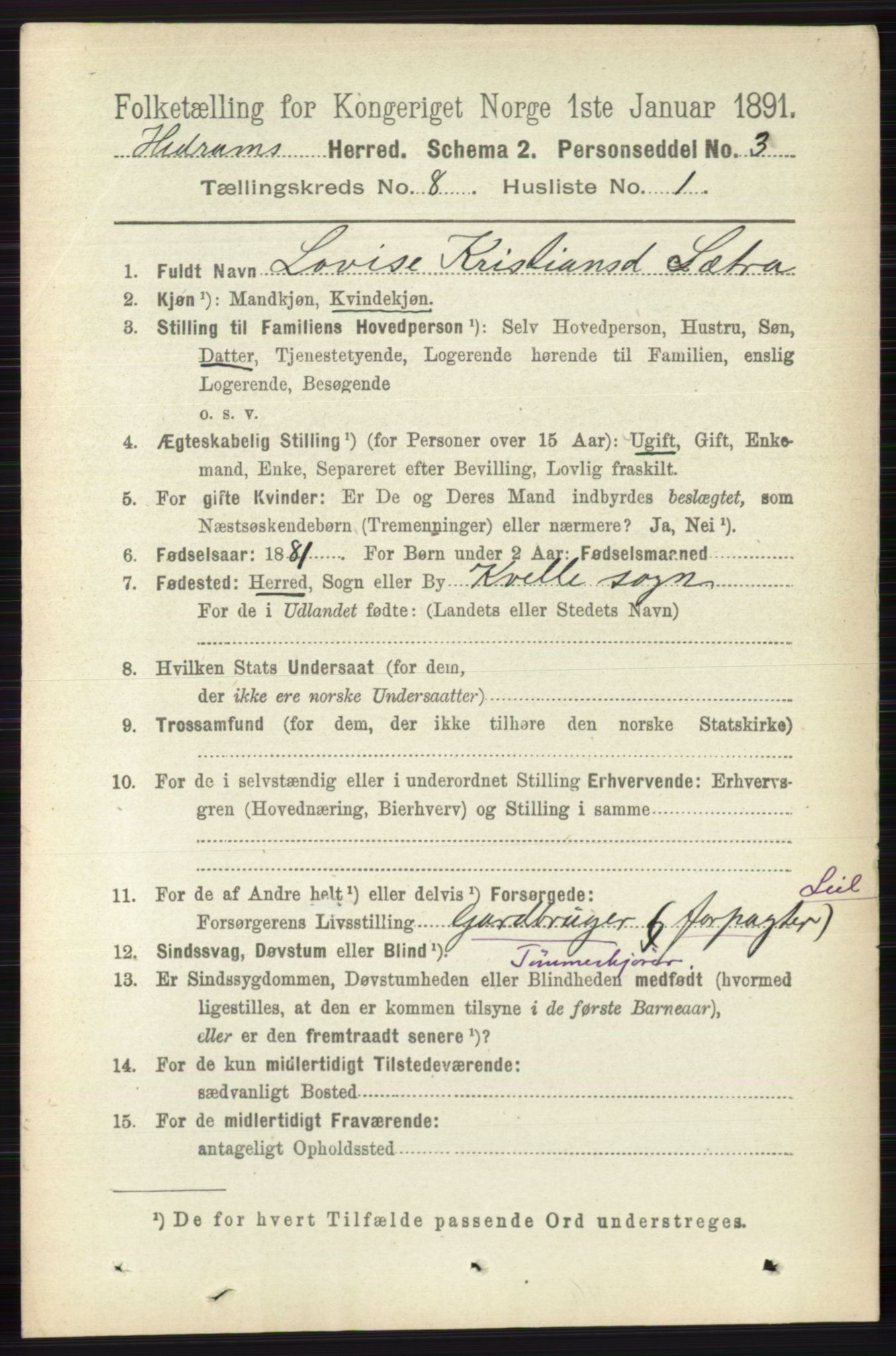 RA, 1891 census for 0727 Hedrum, 1891, p. 3470