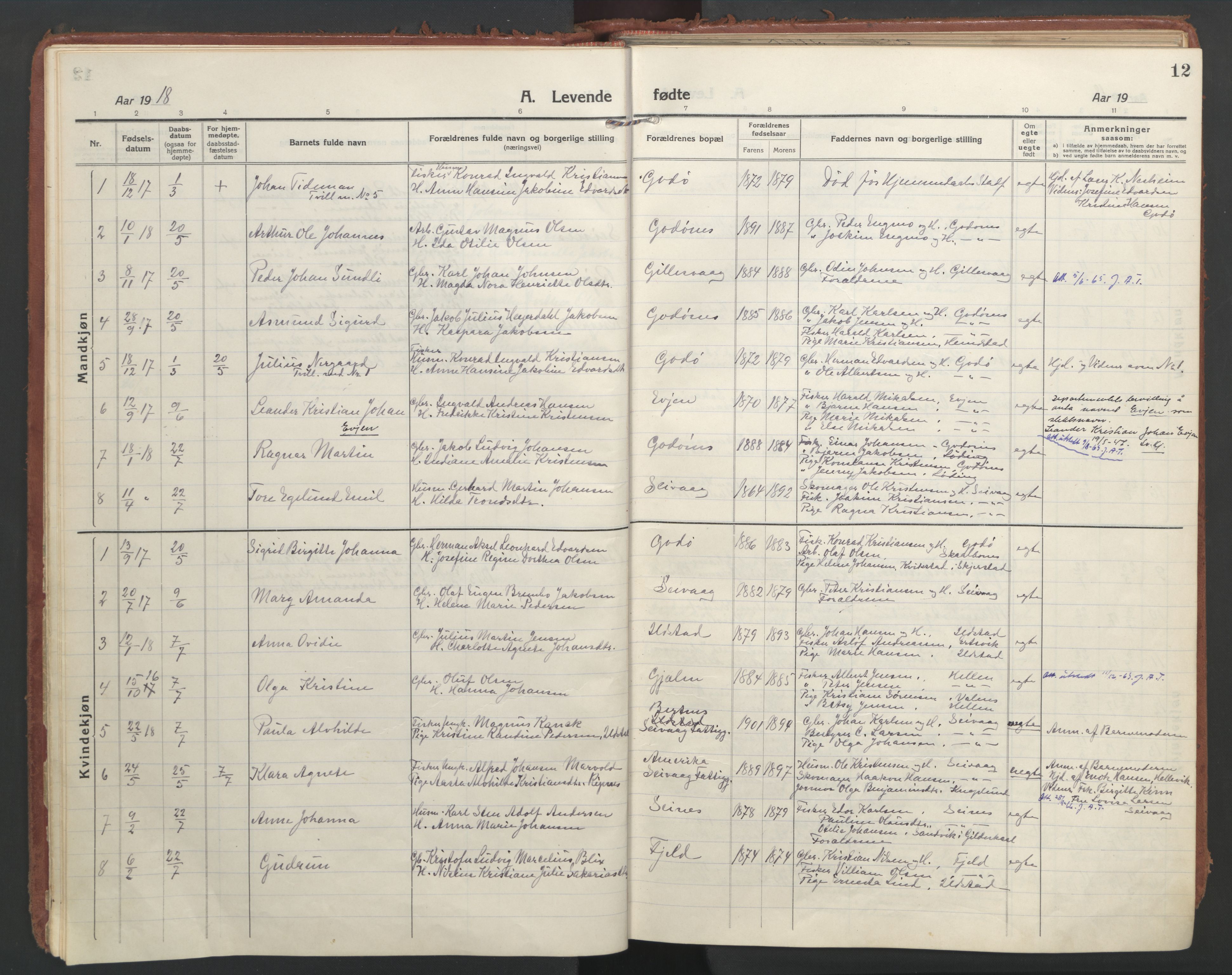 Ministerialprotokoller, klokkerbøker og fødselsregistre - Nordland, SAT/A-1459/804/L0086: Parish register (official) no. 804A07, 1916-1935, p. 12