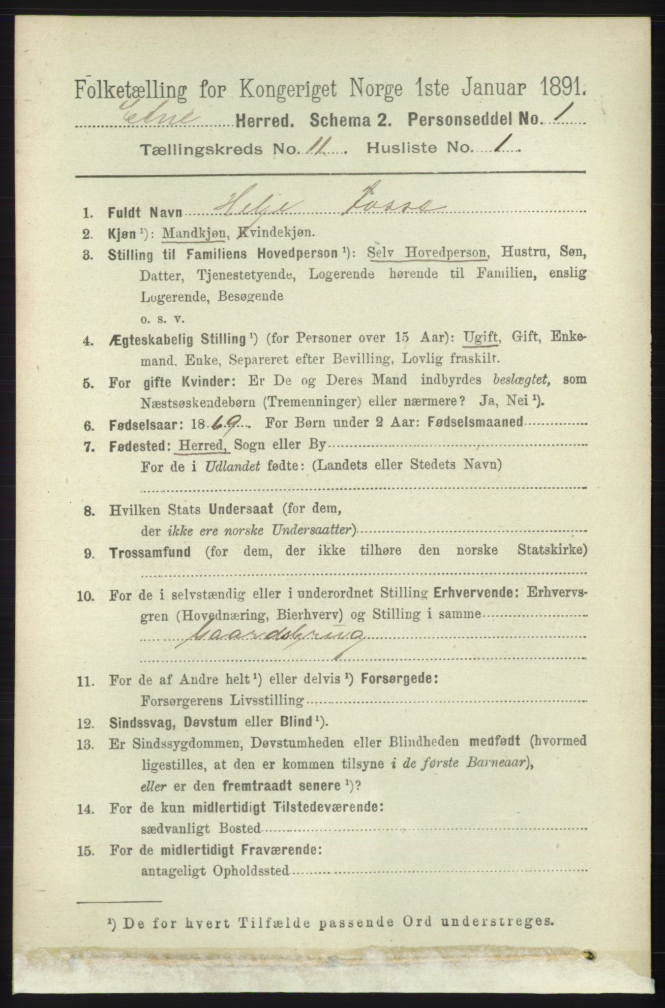 RA, 1891 census for 1211 Etne, 1891, p. 2263