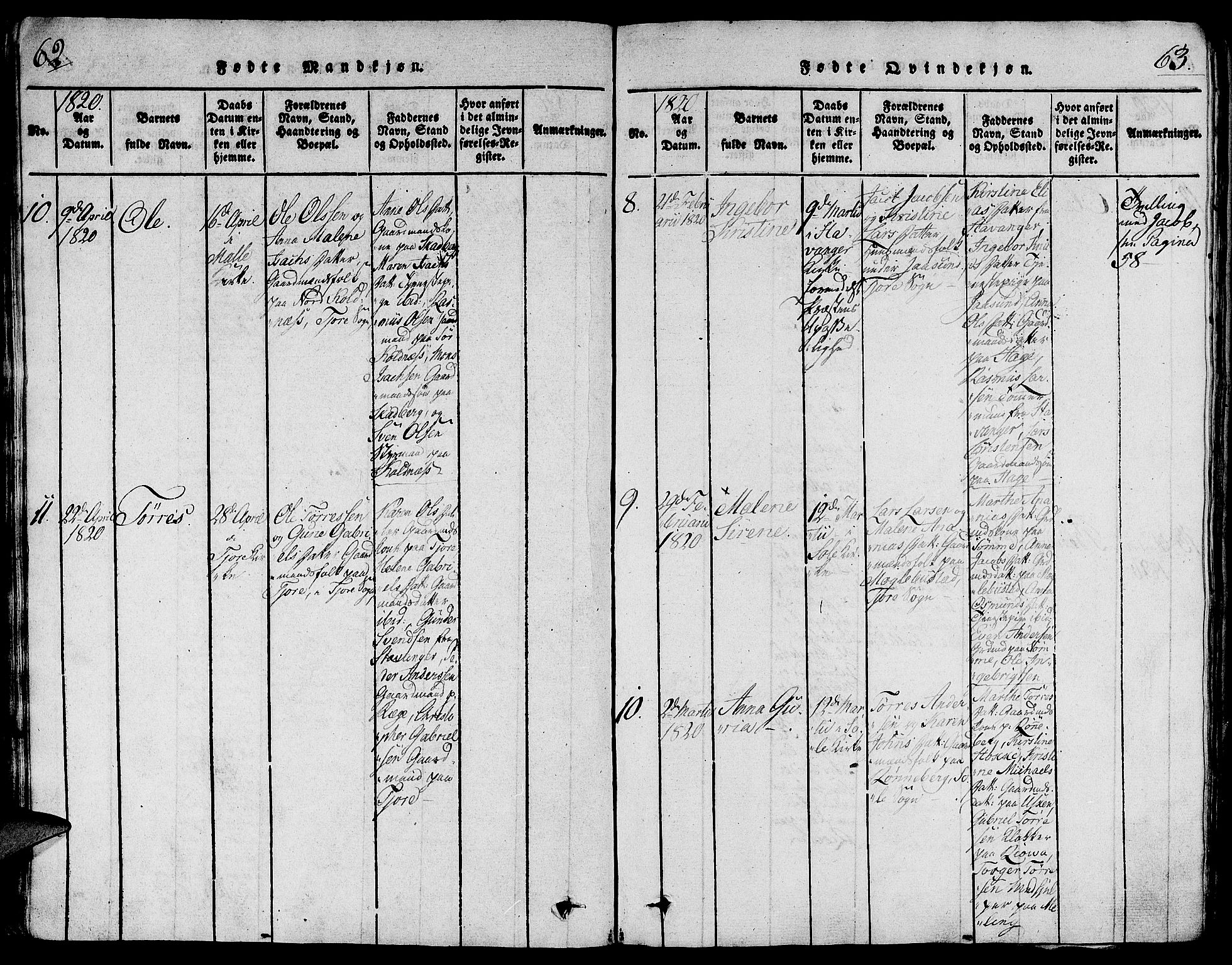 Håland sokneprestkontor, AV/SAST-A-101802/001/30BA/L0004: Parish register (official) no. A 4, 1815-1829, p. 62-63