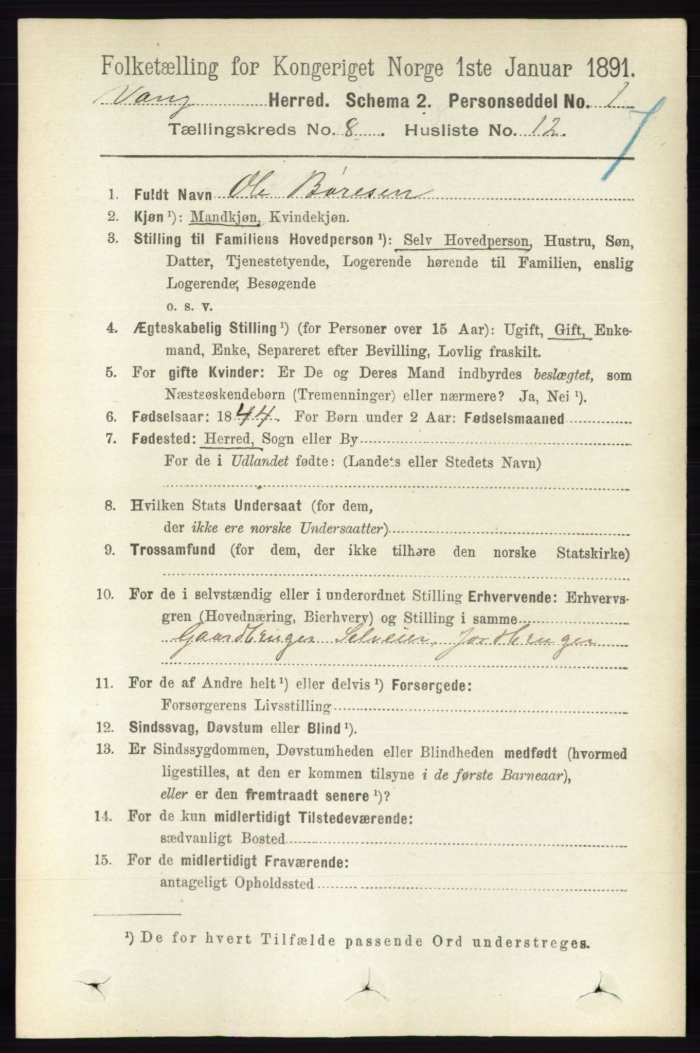 RA, 1891 census for 0414 Vang, 1891, p. 5666