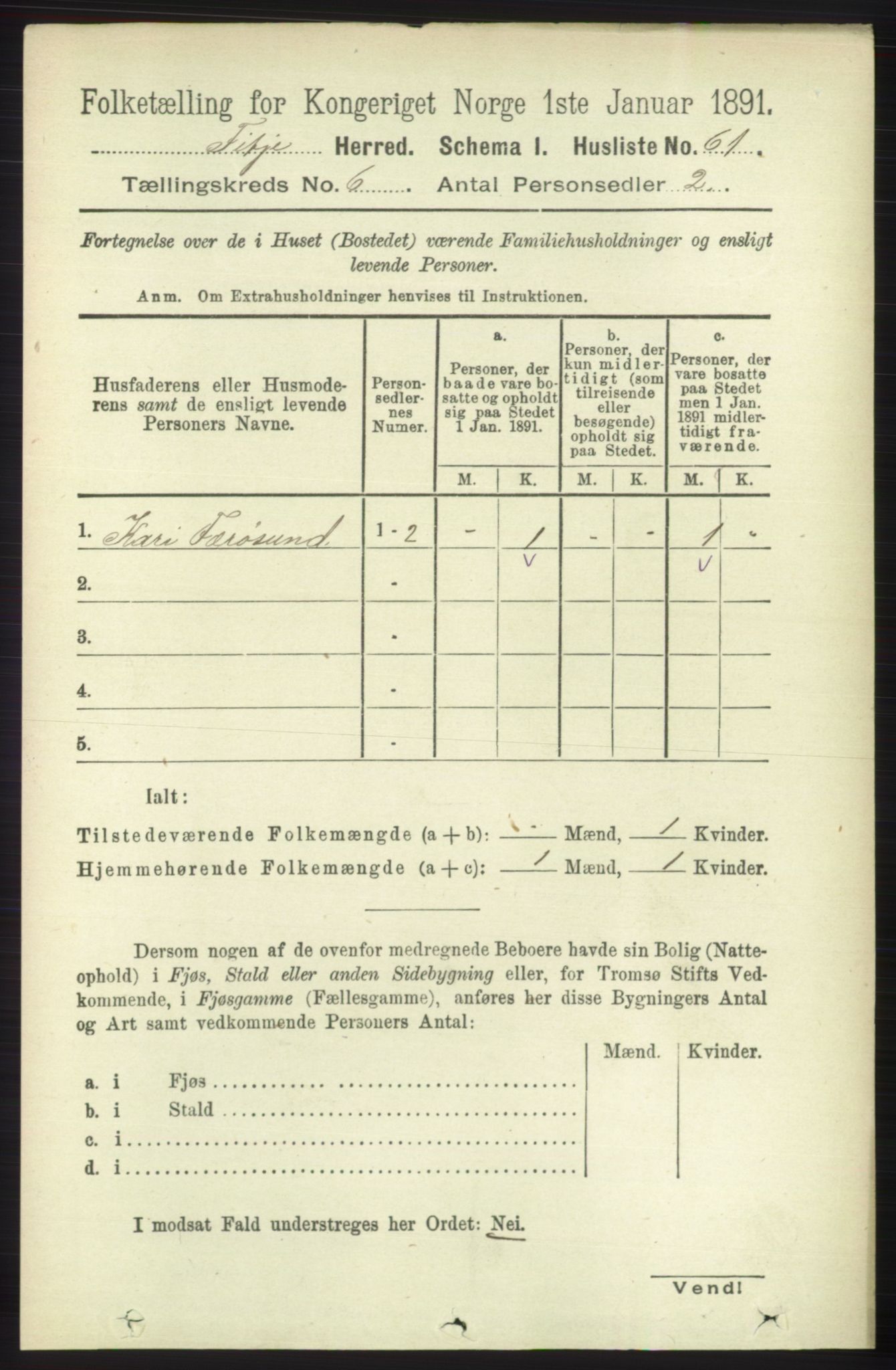 RA, 1891 census for 1222 Fitjar, 1891, p. 2378