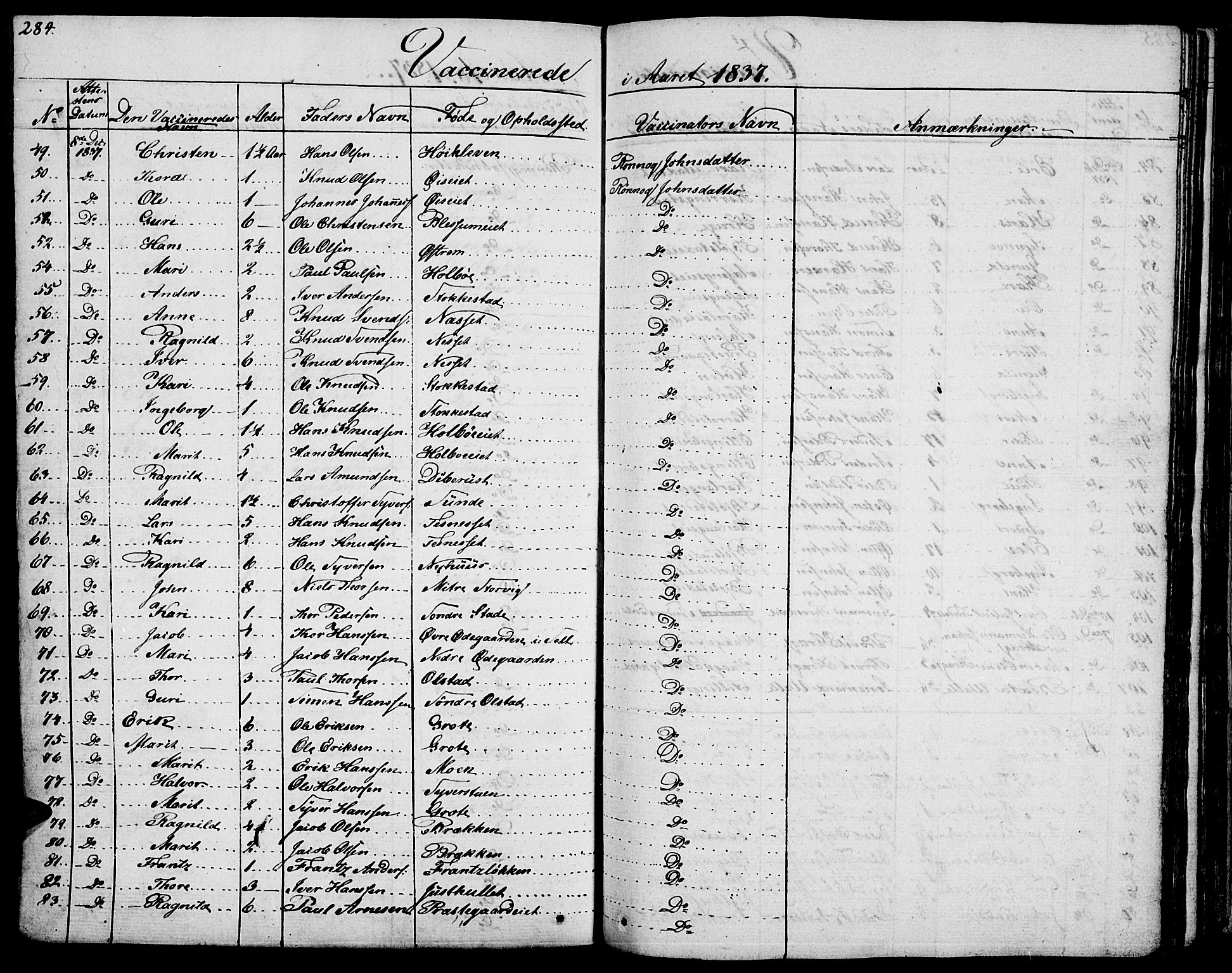 Vågå prestekontor, SAH/PREST-076/H/Ha/Haa/L0004: Parish register (official) no. 4 /1, 1827-1842, p. 284