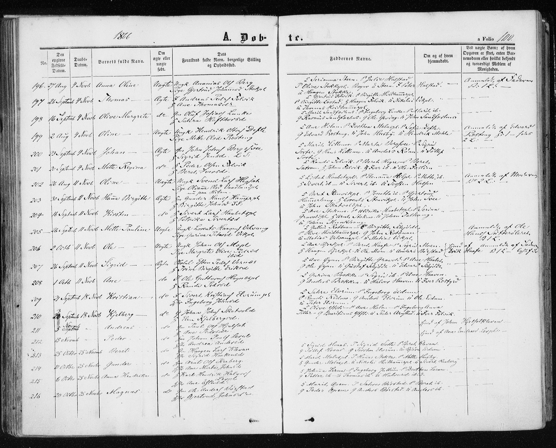 Ministerialprotokoller, klokkerbøker og fødselsregistre - Nord-Trøndelag, AV/SAT-A-1458/709/L0075: Parish register (official) no. 709A15, 1859-1870, p. 100