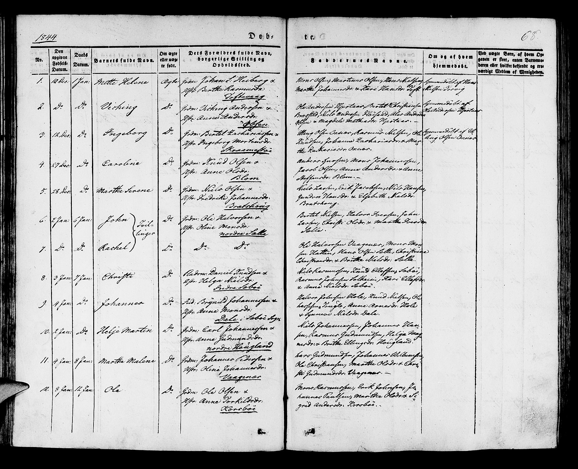 Manger sokneprestembete, AV/SAB-A-76801/H/Haa: Parish register (official) no. A 5, 1839-1848, p. 68